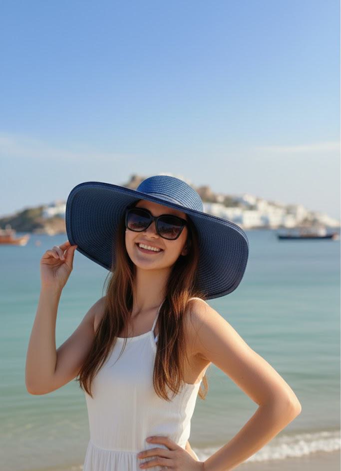 Marina Geniş Hasır Şapka Saks 14232