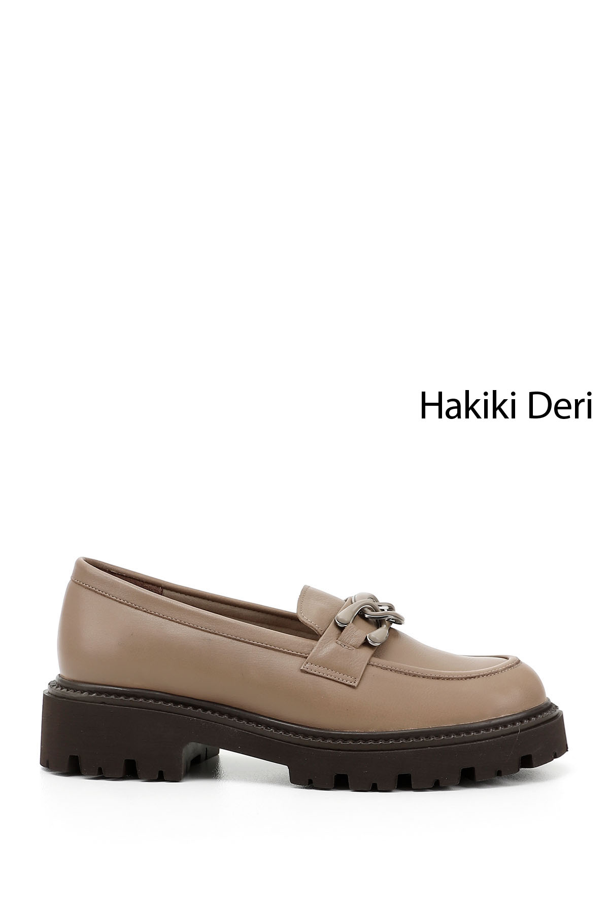 GÖNDERİ(R) Kadın VİZON-FÜME Kalın Topuklu Tokalı Hakiki Deri Loafer Ayakkabı