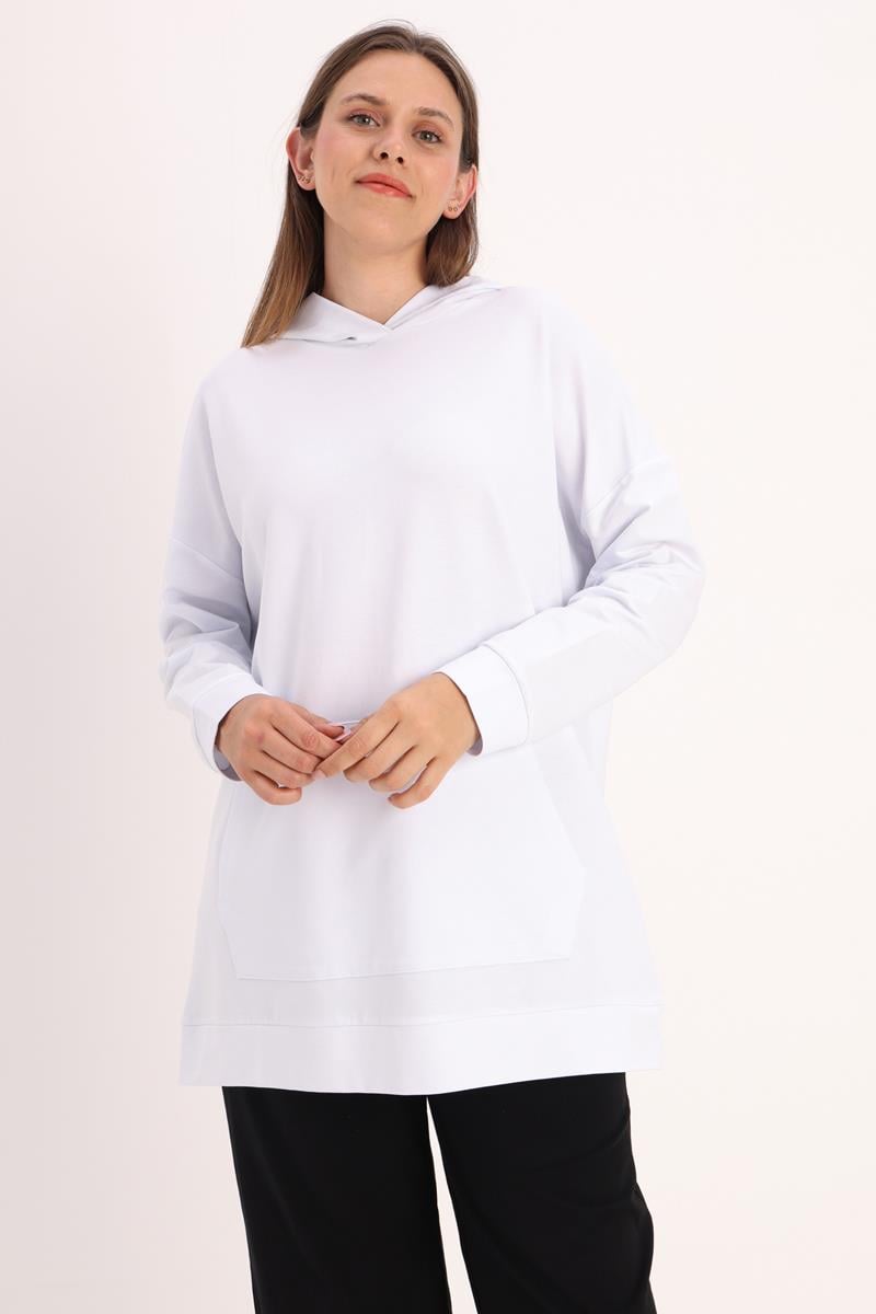 ALLDAY Beyaz Kapüşonlu Kanguru Cepli Sweatshirt