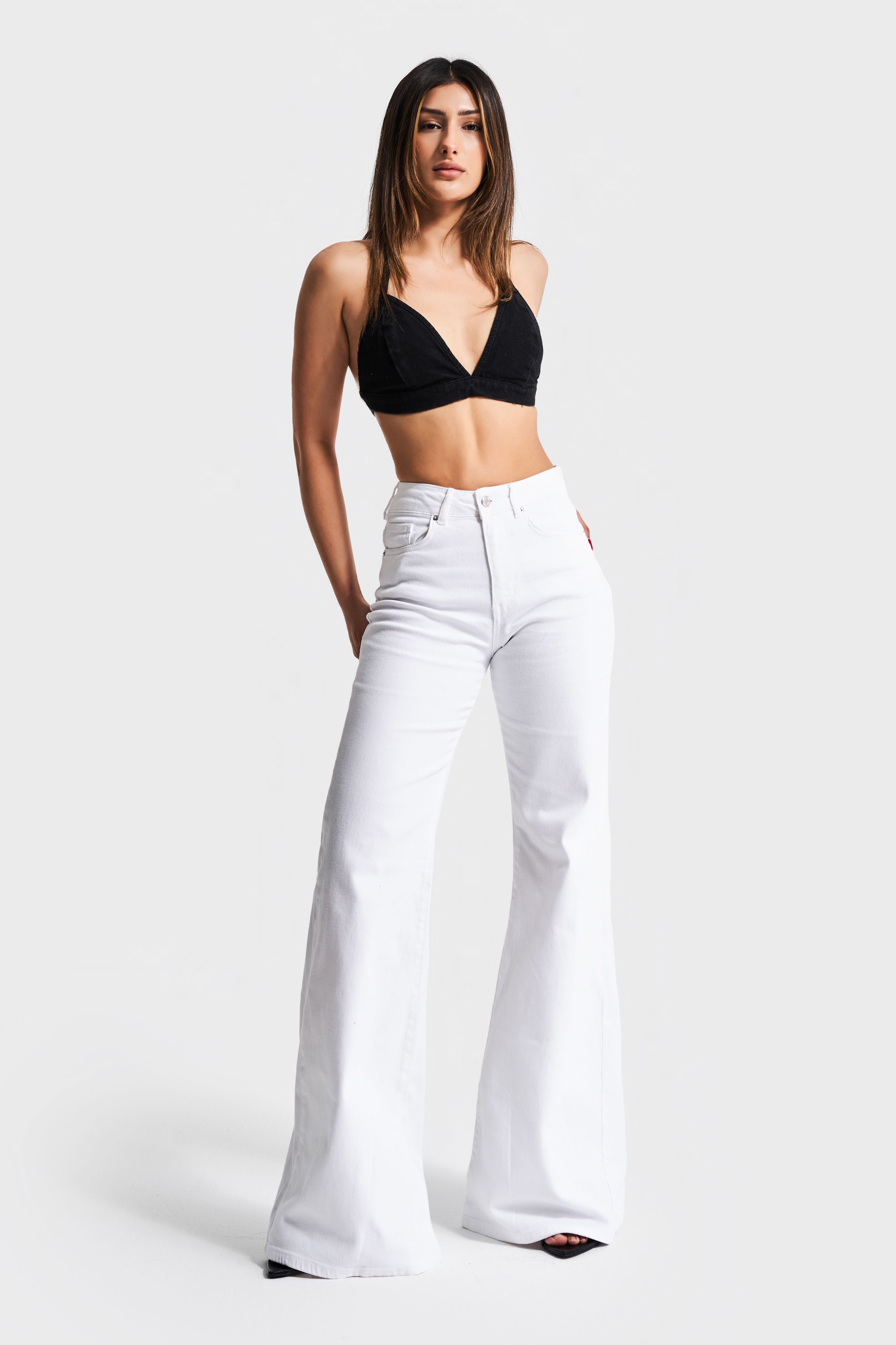 It's Basic Kadın Beyaz Renk 5s5-2 Flare Fit Bol Paça %100 Pamuk İç Göstermez Denim Jean görsel 2