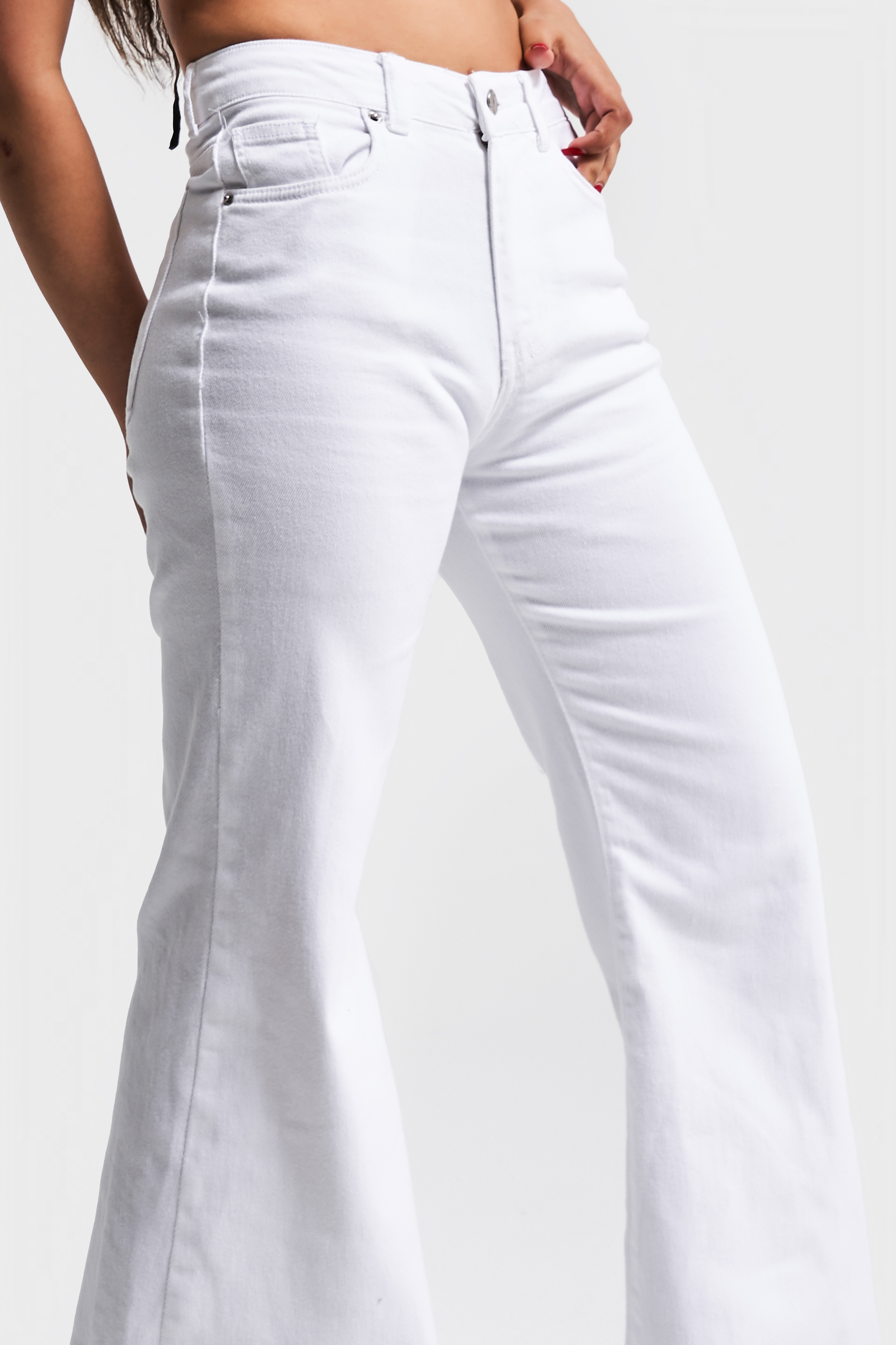 It's Basic Kadın Beyaz Renk 5s5-2 Flare Fit Bol Paça %100 Pamuk İç Göstermez Denim Jean görsel 3