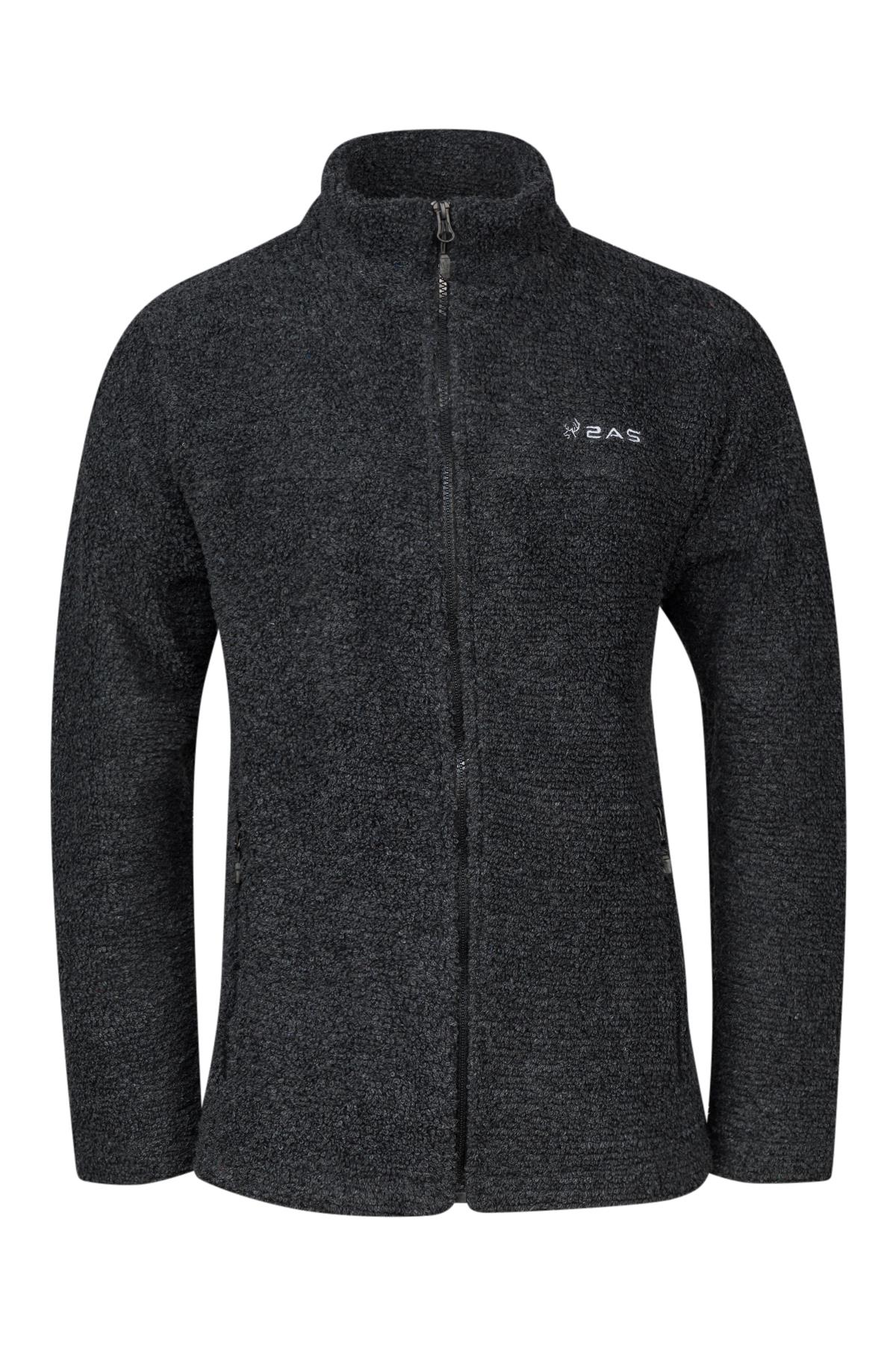 2AS Hanoi Dik Yaka Havlu Merino Erkek Fermuarlı Sweatshirt Hırka Siyah