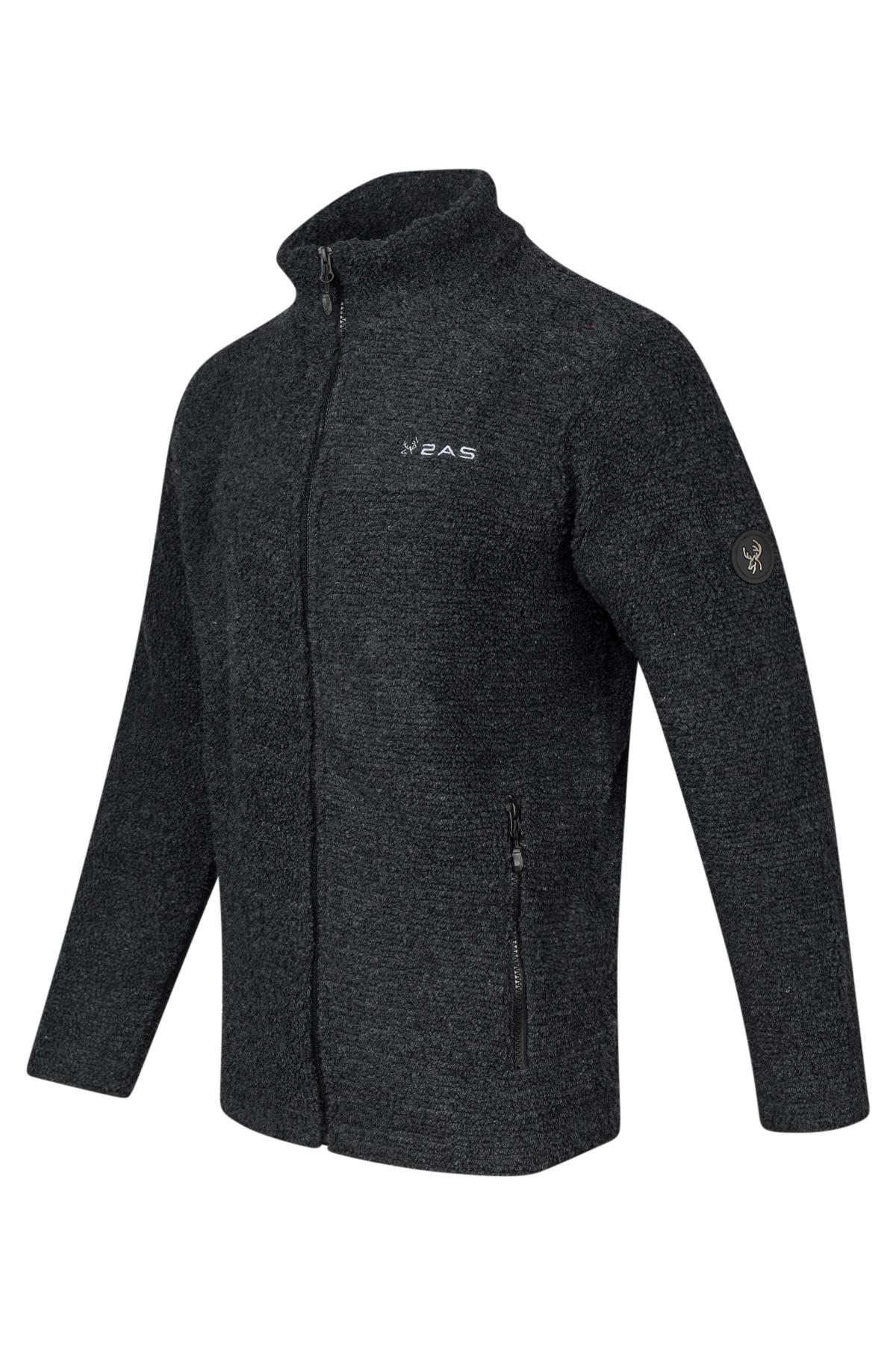 2AS Hanoi Dik Yaka Havlu Merino Erkek Fermuarlı Sweatshirt Hırka Siyah görsel 2