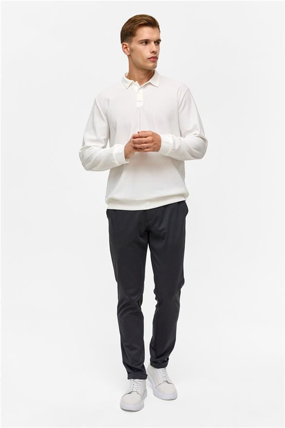 Süvari Beyaz Regular Düz Polo Yaka Sweatshirt görsel 7