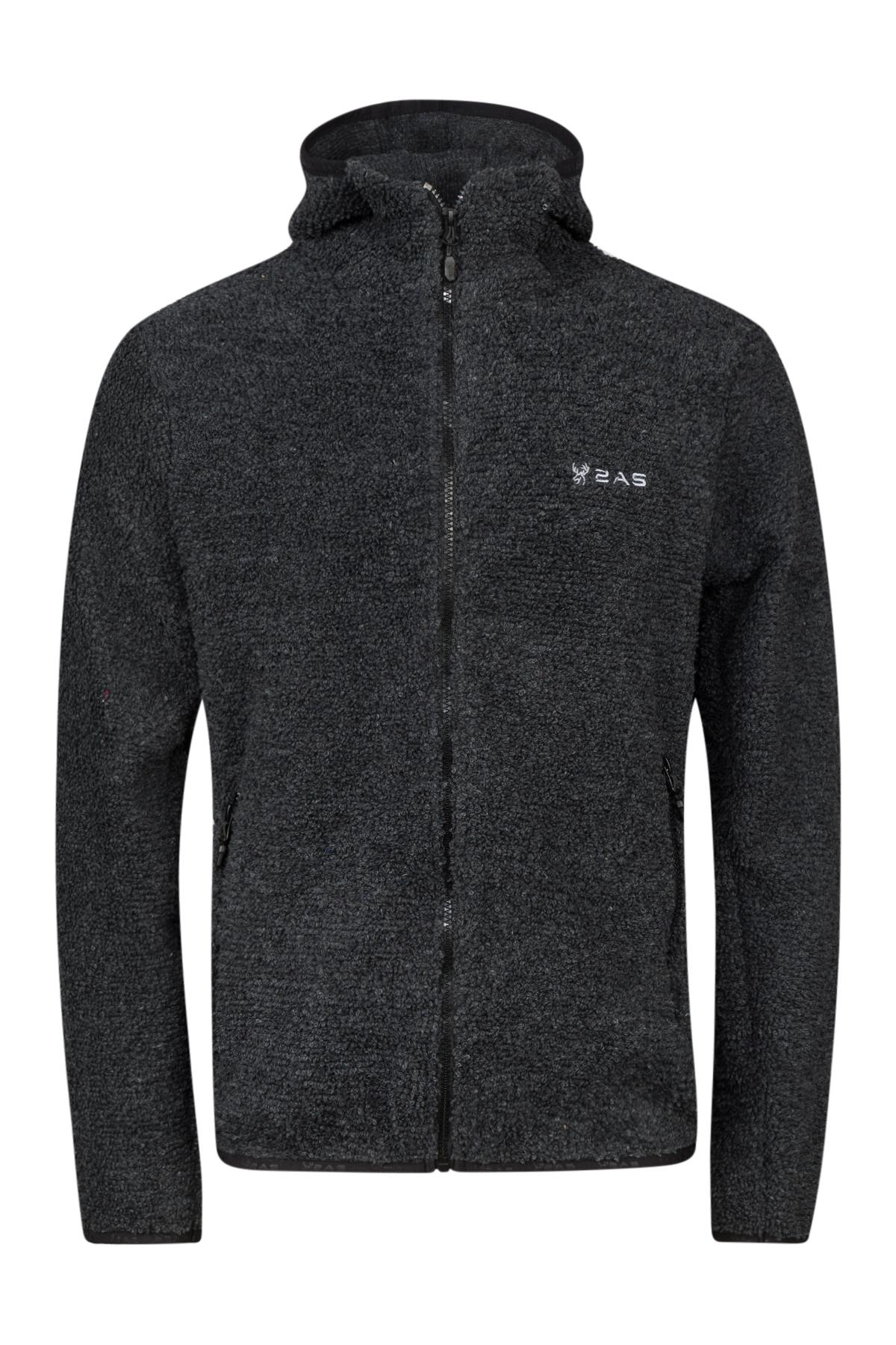 2AS Edgar Kapüşonlu Havlu Merino Erkek Fermuarlı Sweatshirt Hırka Siyah