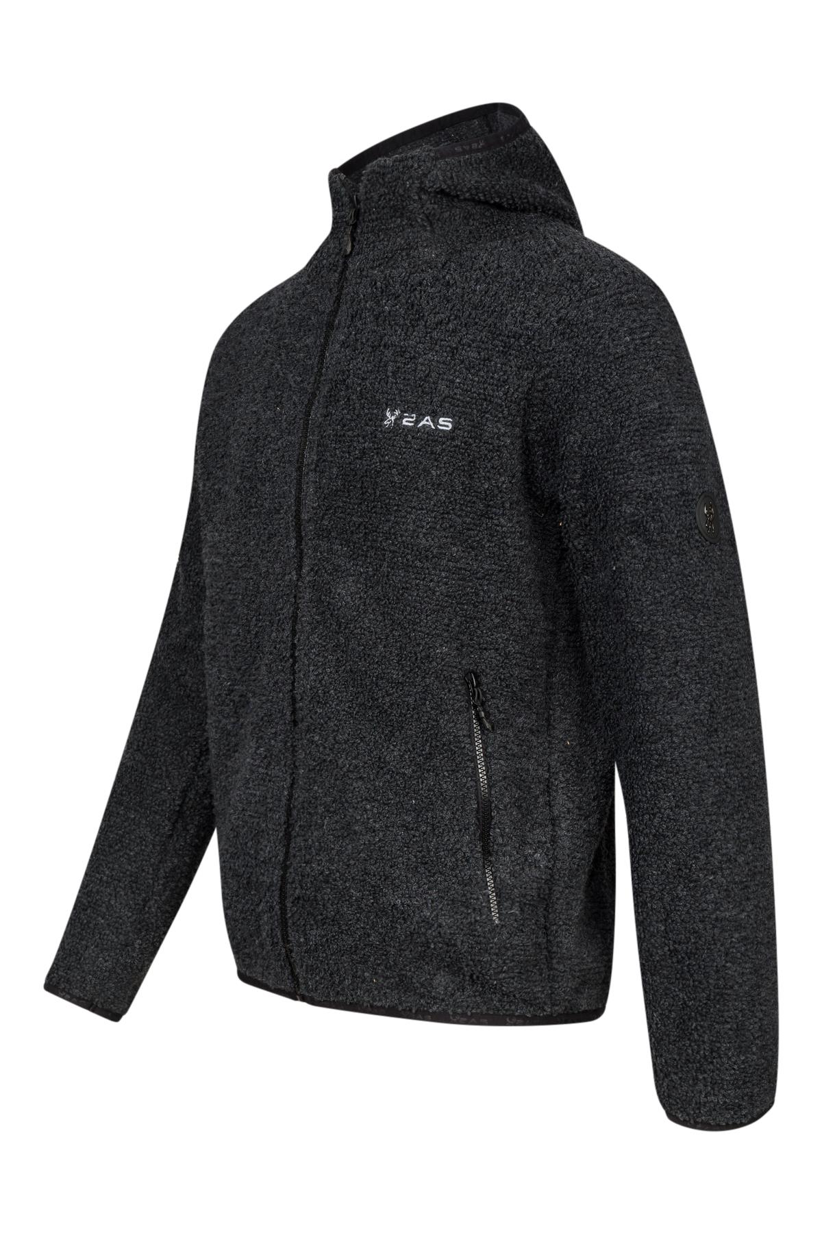 2AS Edgar Kapüşonlu Havlu Merino Erkek Fermuarlı Sweatshirt Hırka Siyah görsel 2