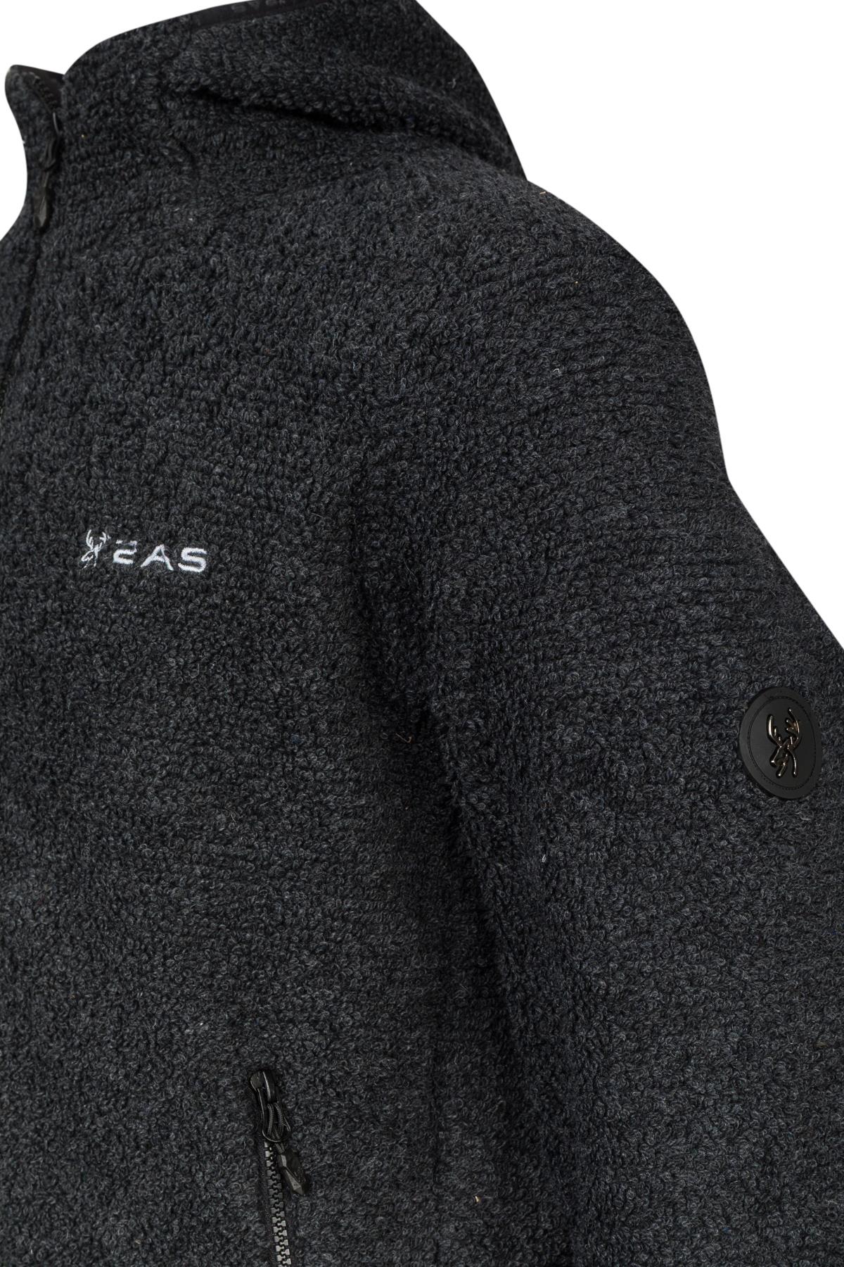 2AS Edgar Kapüşonlu Havlu Merino Erkek Fermuarlı Sweatshirt Hırka Siyah görsel 3