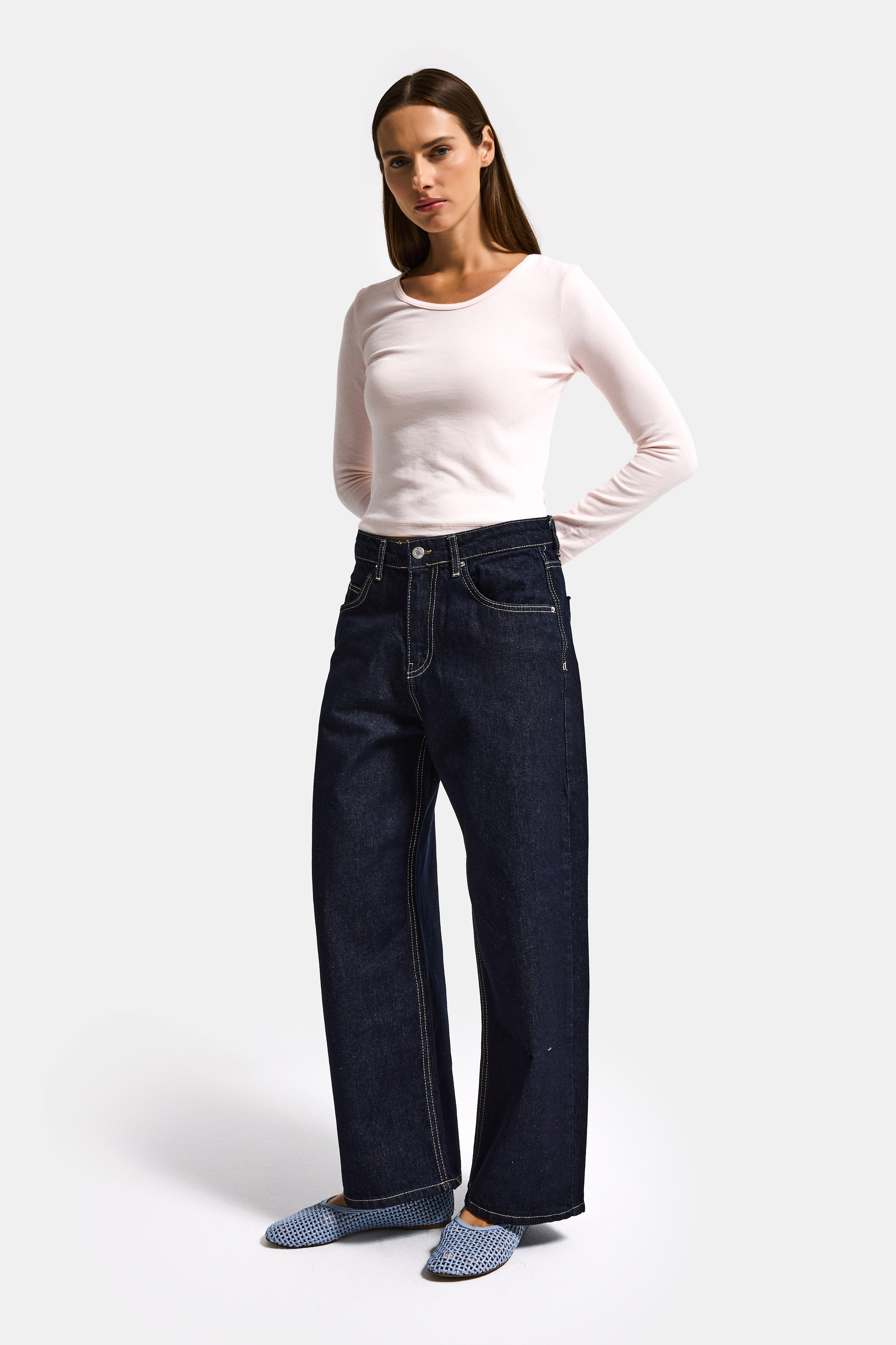 It's Basic Kadın İndigo Selvedge 7s6-50 Baggy Low Rise Fit Tokyo %100 Pamuk Denim Jean görsel 2