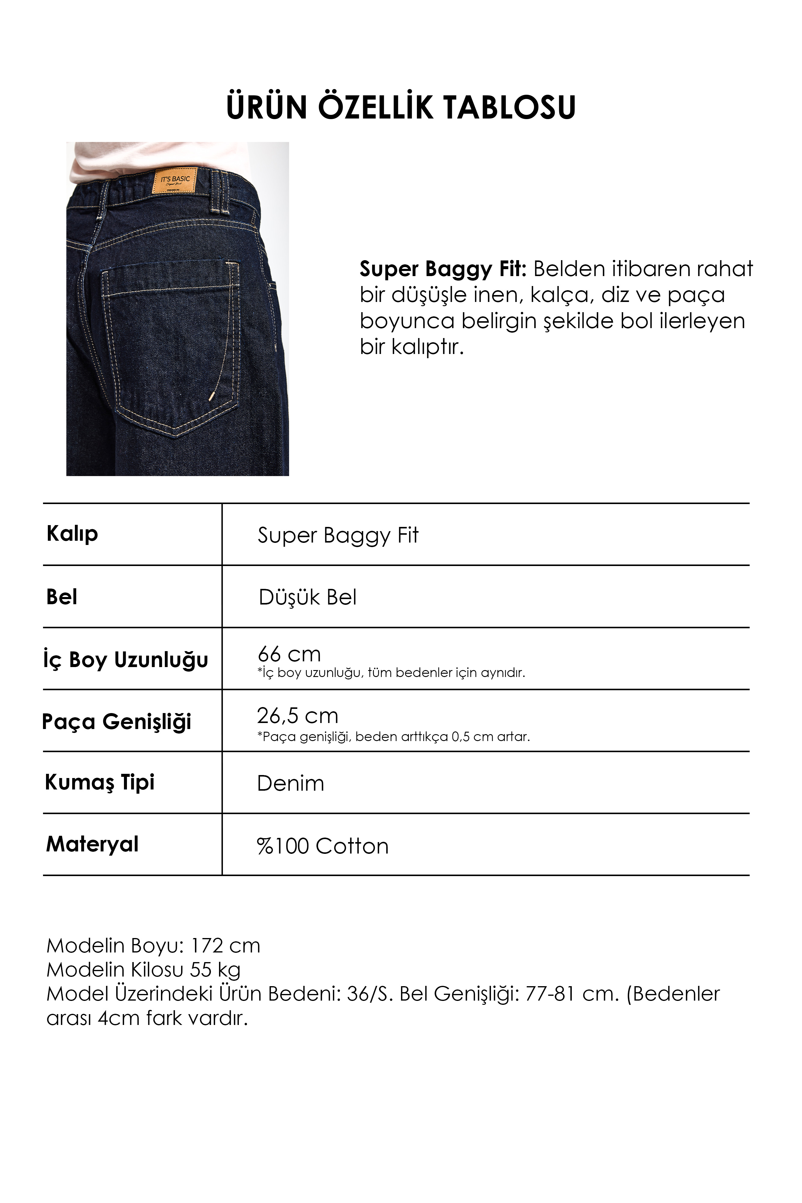 It's Basic Kadın İndigo Selvedge 7s6-50 Baggy Low Rise Fit Tokyo %100 Pamuk Denim Jean görsel 3