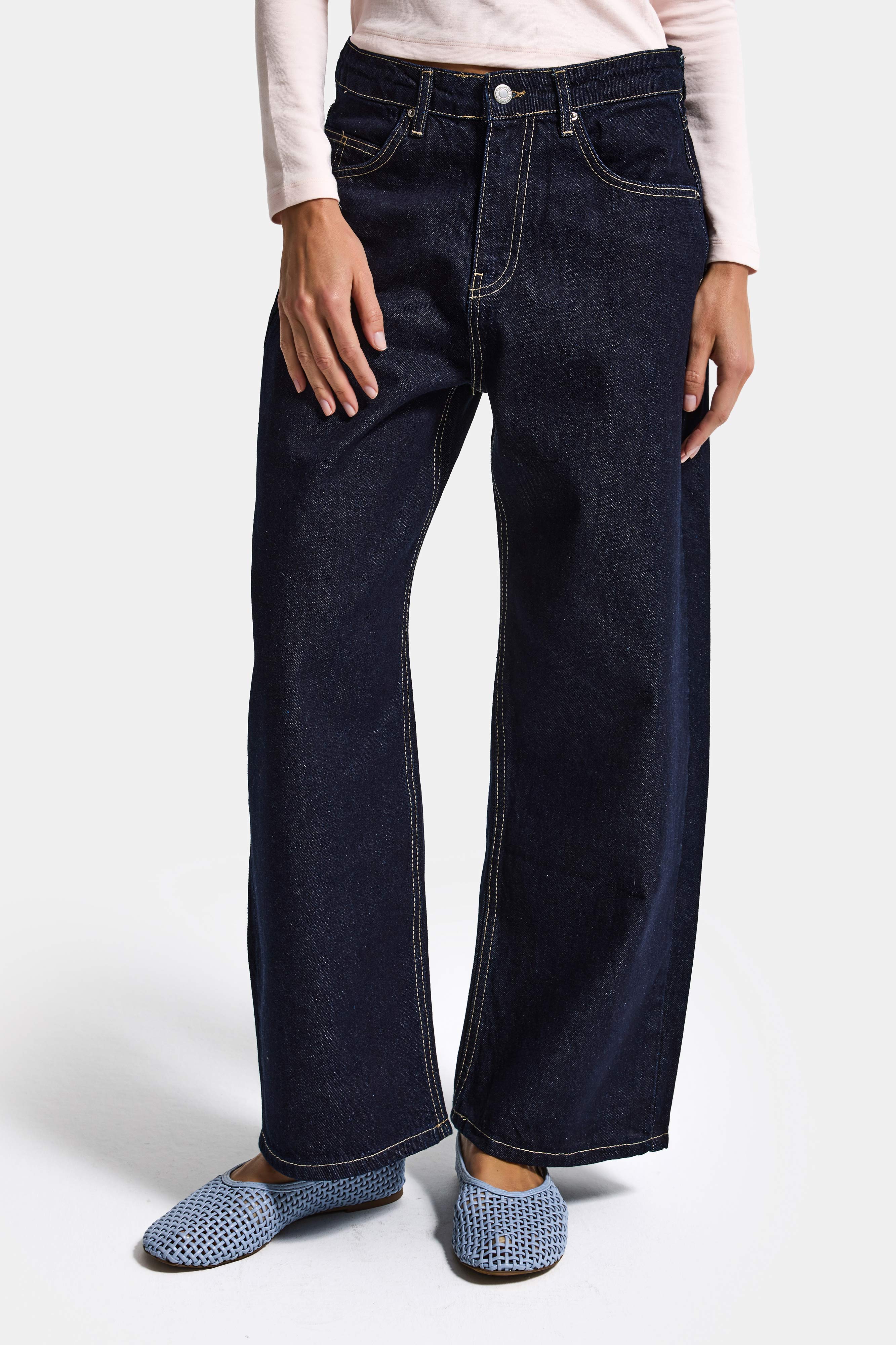 It's Basic Kadın İndigo Selvedge 7s6-50 Baggy Low Rise Fit Tokyo %100 Pamuk Denim Jean görsel 7