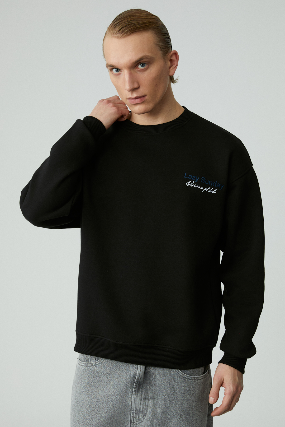 GRIMELANGE LAZYNESS Erkek Yuvarlak Yaka 3 İplik SİYAH Sweatshirt