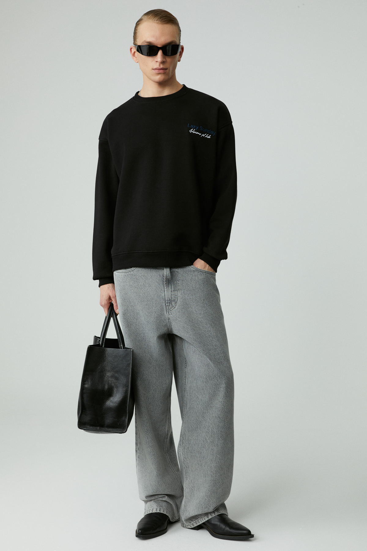 GRIMELANGE LAZYNESS Erkek Yuvarlak Yaka 3 İplik SİYAH Sweatshirt görsel 2