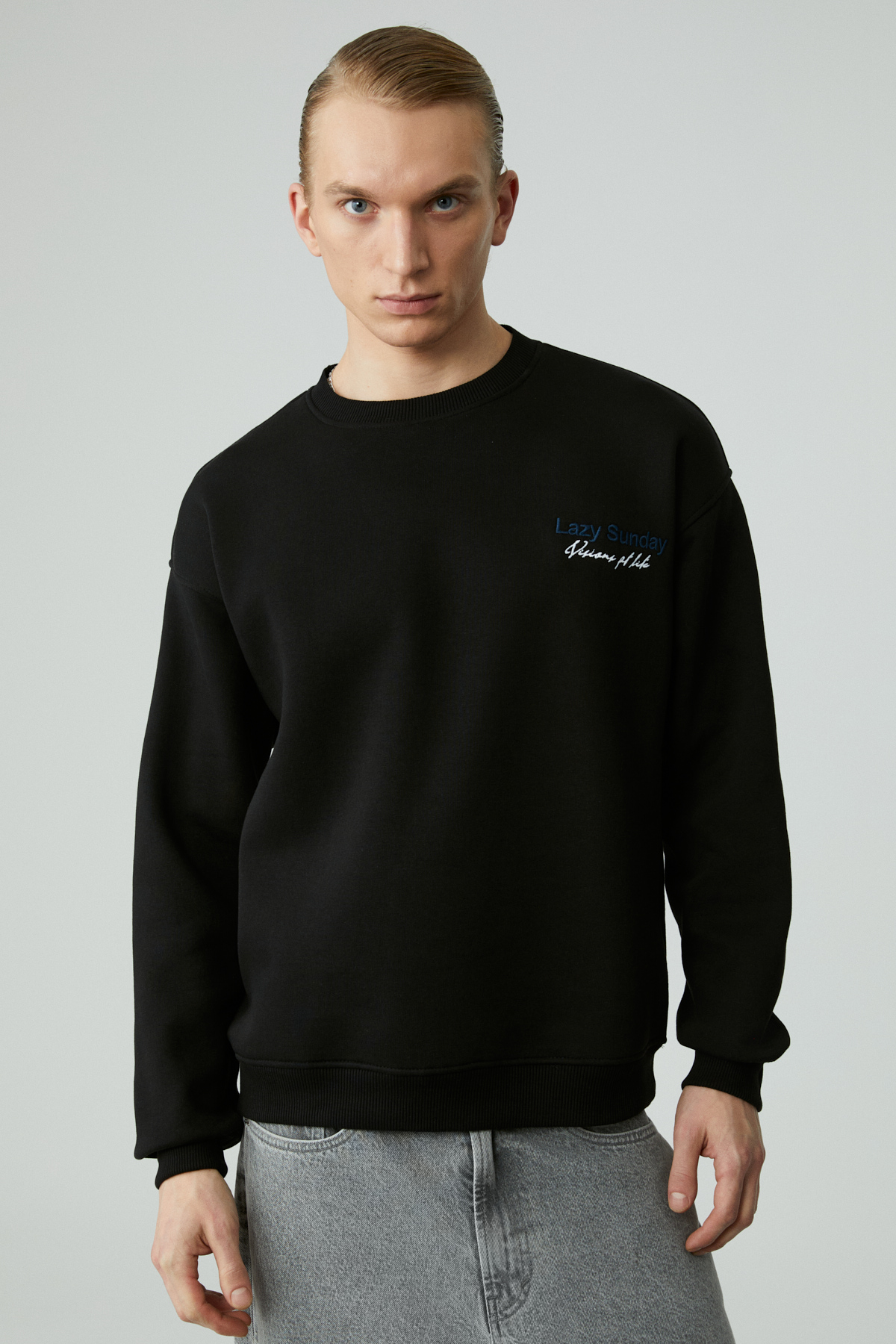 GRIMELANGE LAZYNESS Erkek Yuvarlak Yaka 3 İplik SİYAH Sweatshirt görsel 3