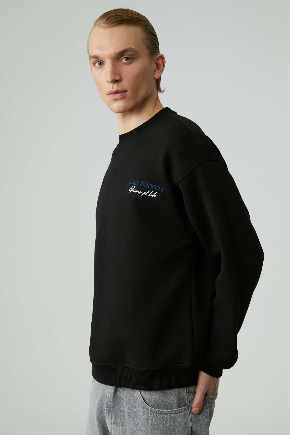 GRIMELANGE LAZYNESS Erkek Yuvarlak Yaka 3 İplik SİYAH Sweatshirt görsel 4