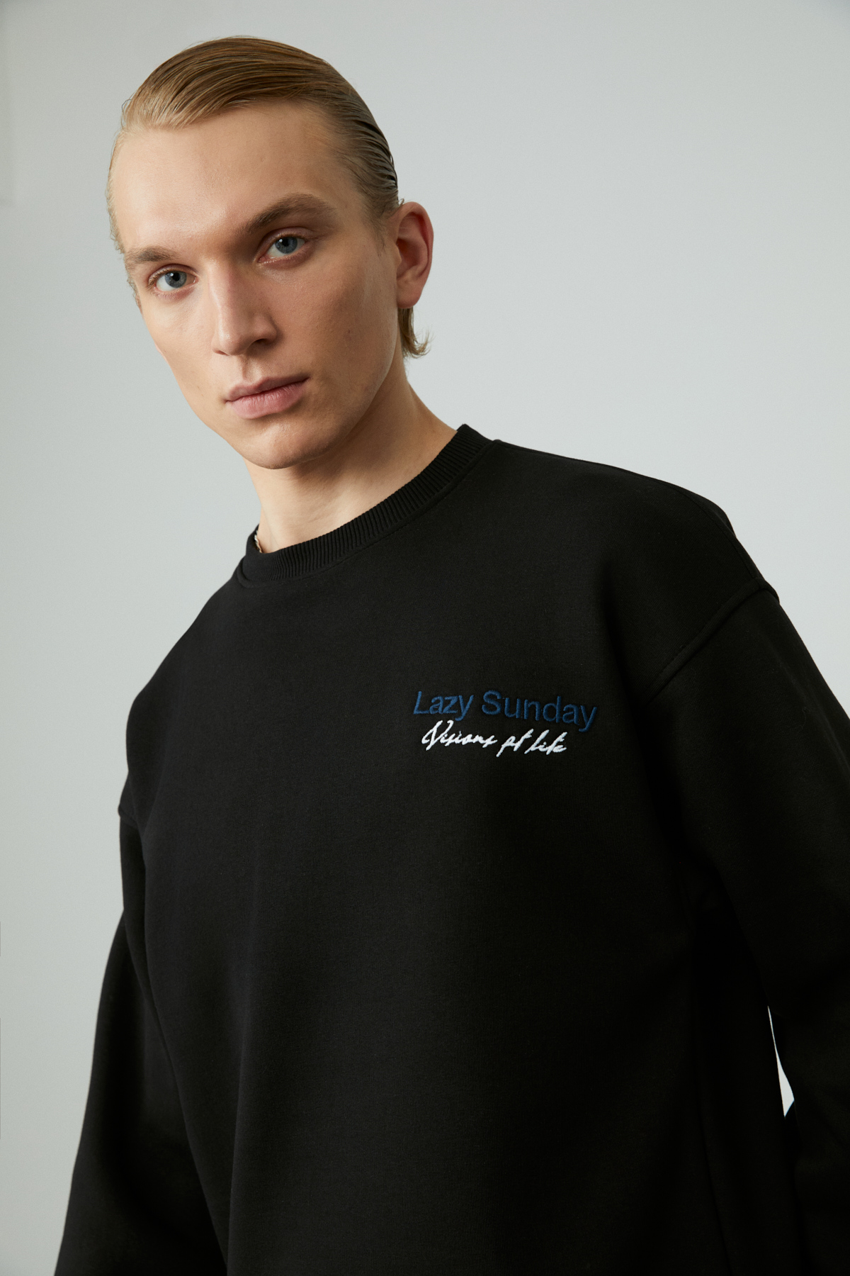 GRIMELANGE LAZYNESS Erkek Yuvarlak Yaka 3 İplik SİYAH Sweatshirt görsel 5