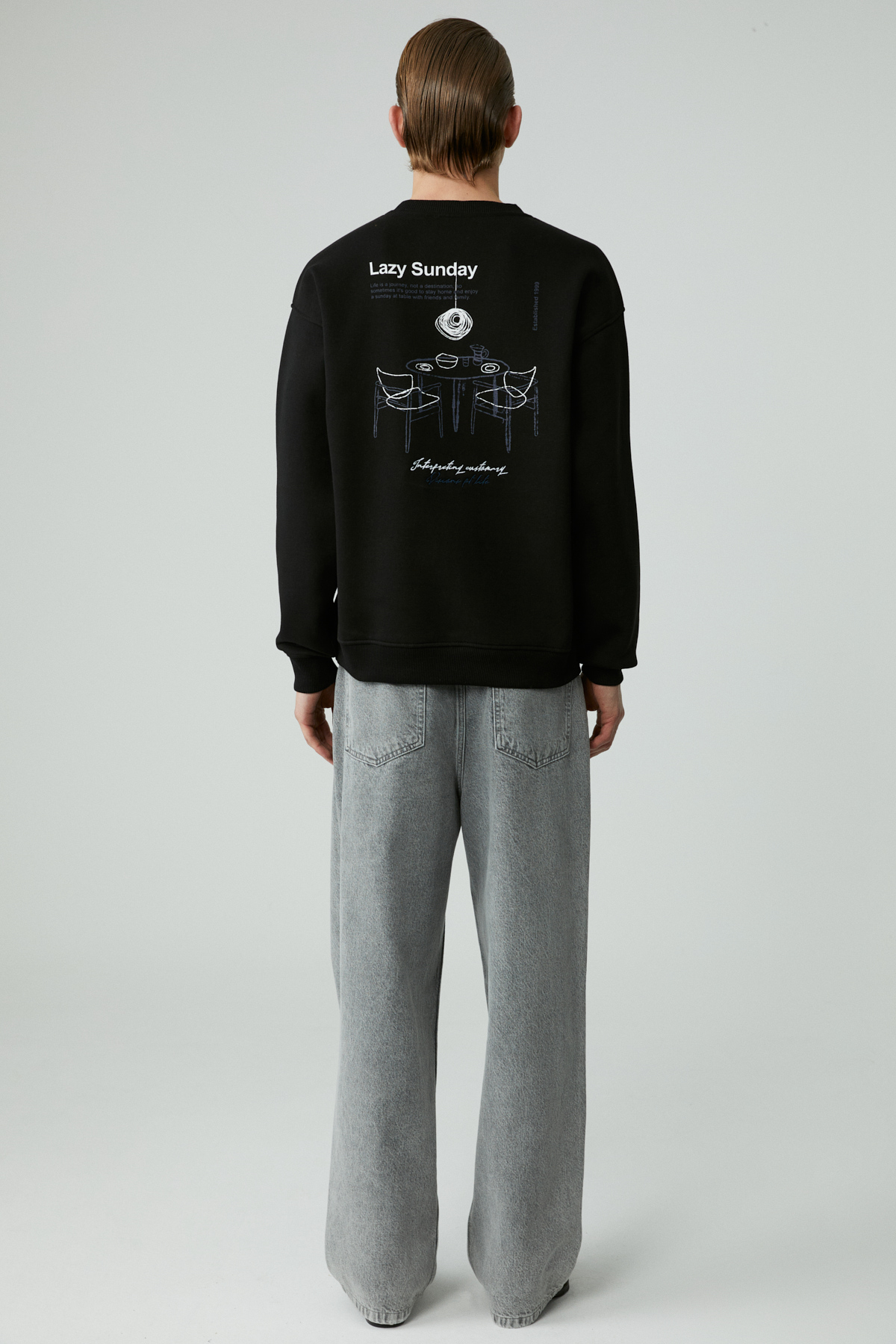 GRIMELANGE LAZYNESS Erkek Yuvarlak Yaka 3 İplik SİYAH Sweatshirt görsel 6