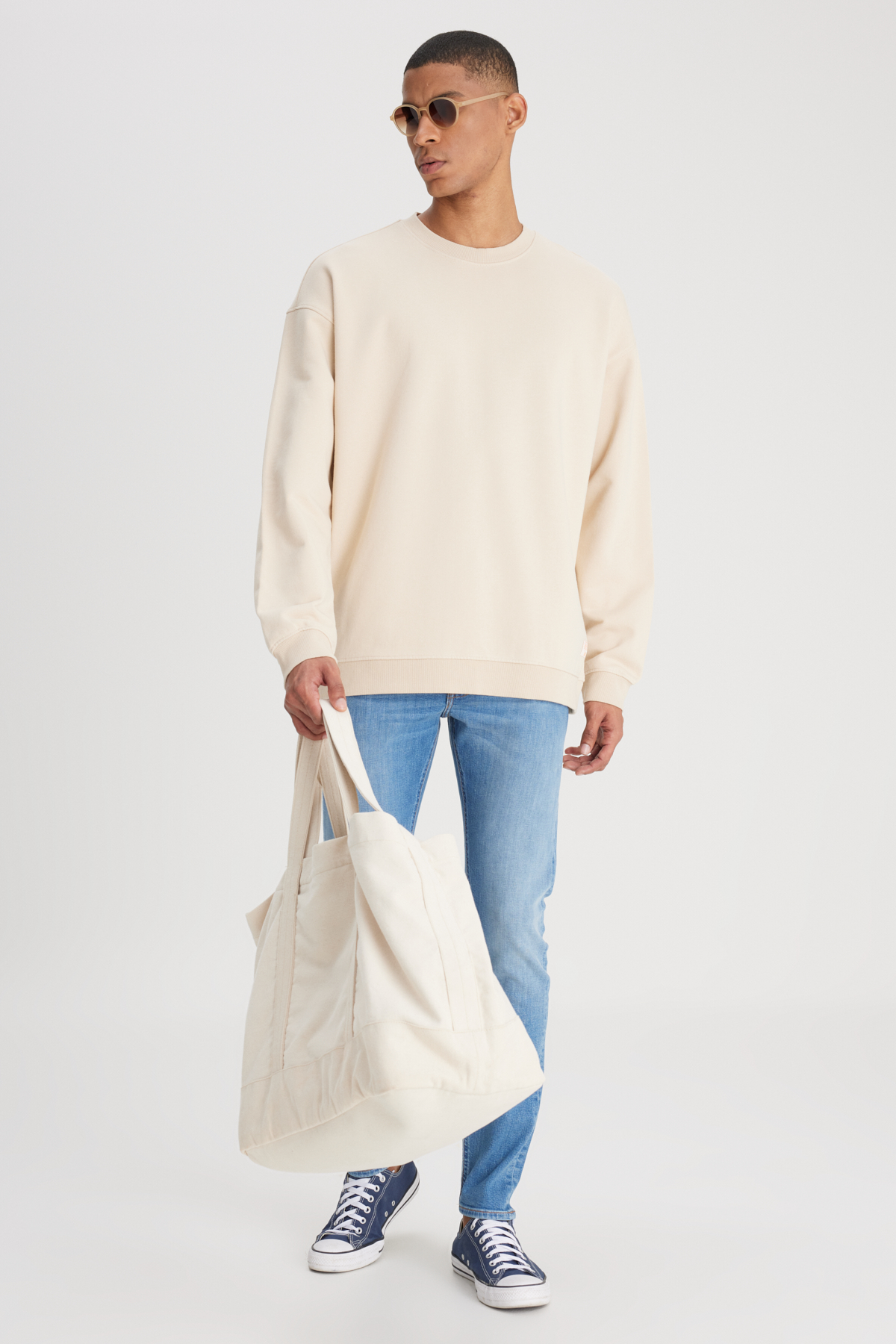 Lee Loose Fit Bisiklet Yaka %100 Pamuk Ekru Sweatshirt görsel 2