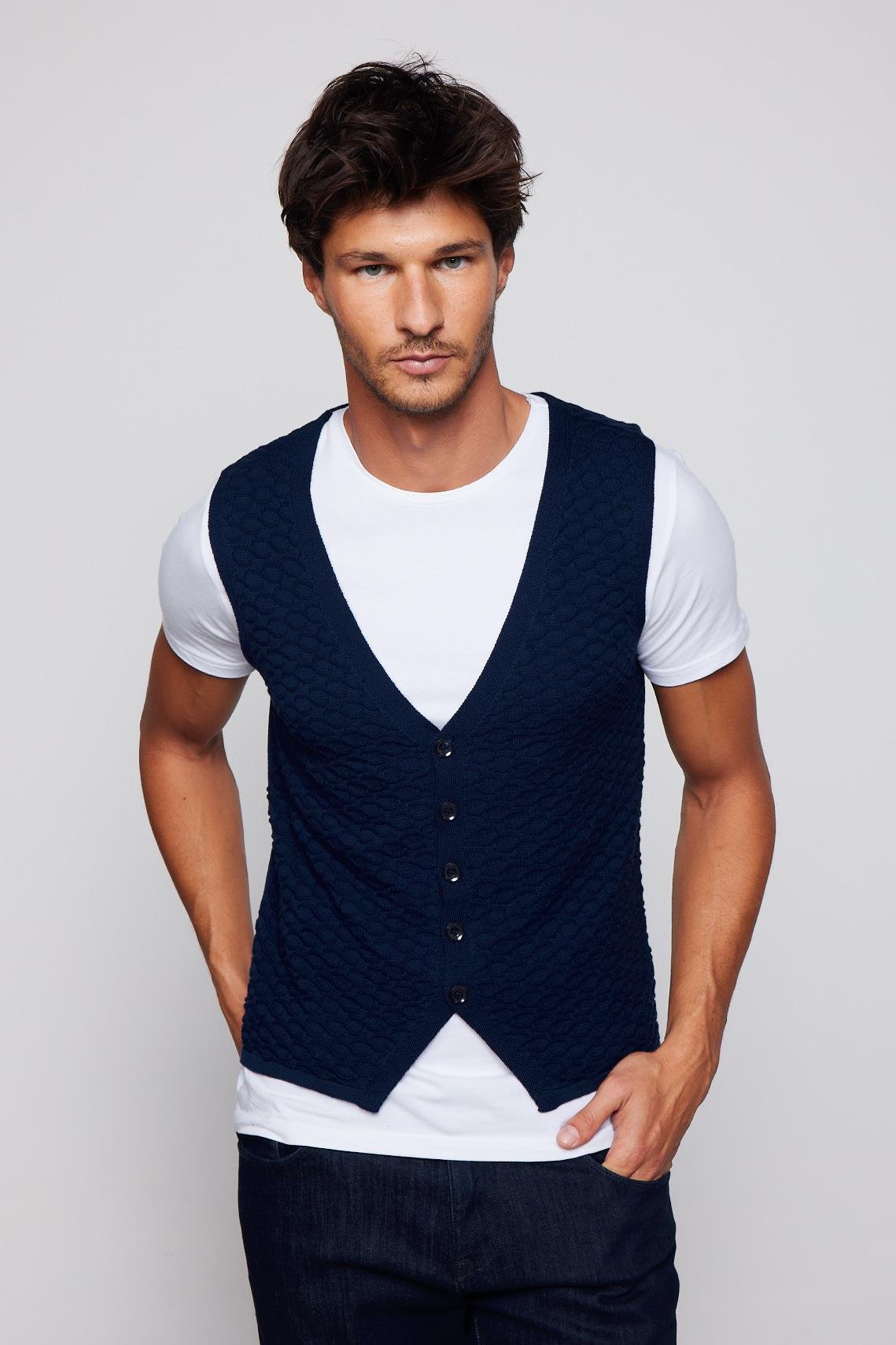 TUDORS Slim Fit Desenli Lacivert Erkek Yelek