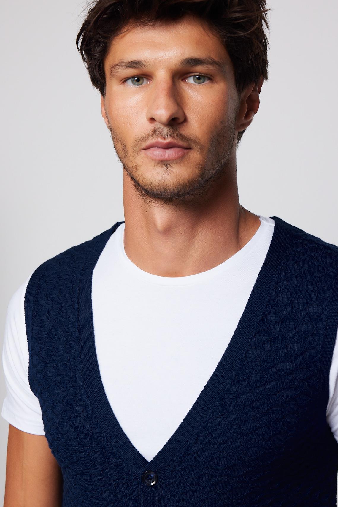 TUDORS Slim Fit Desenli Lacivert Erkek Yelek görsel 2
