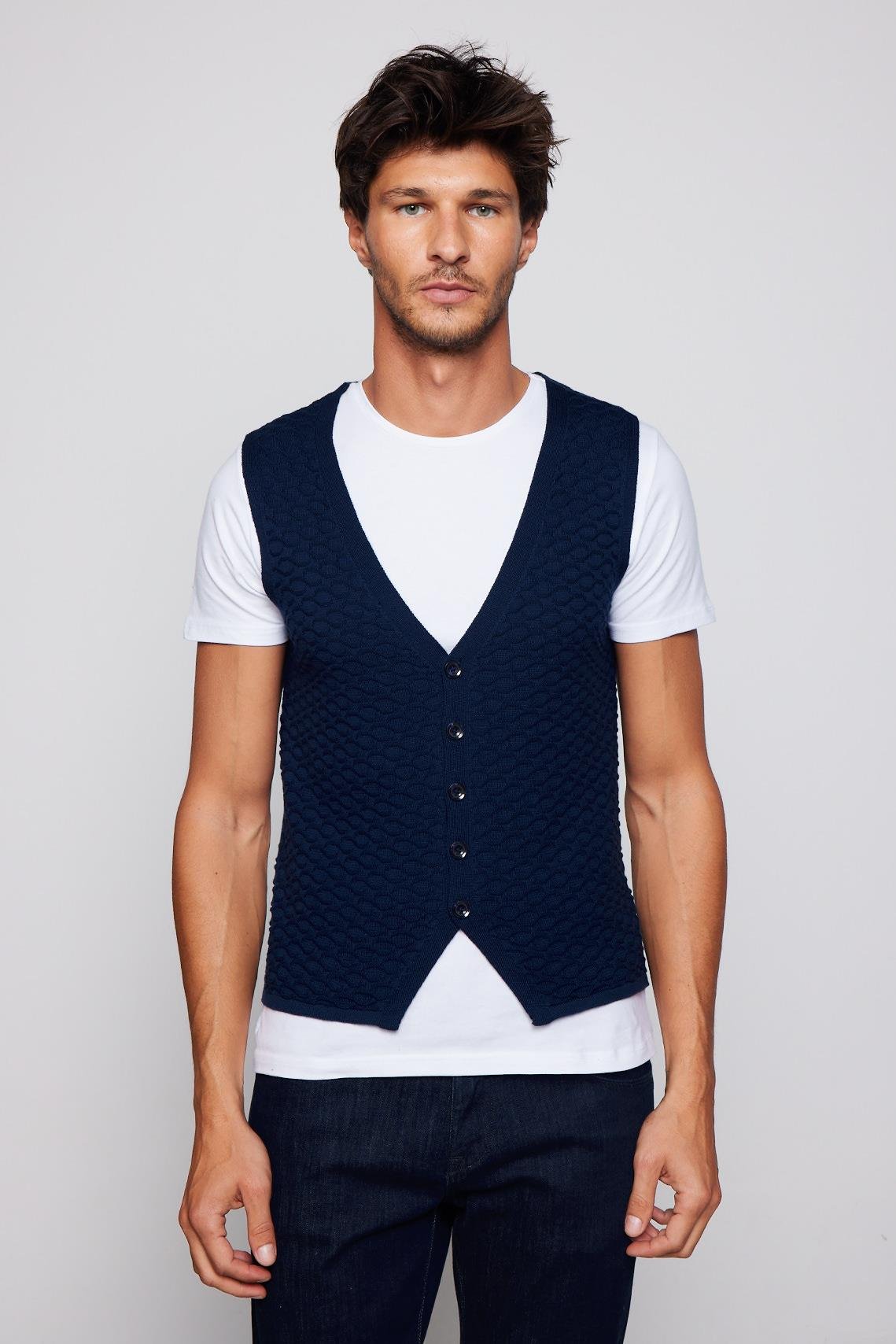 TUDORS Slim Fit Desenli Lacivert Erkek Yelek görsel 3