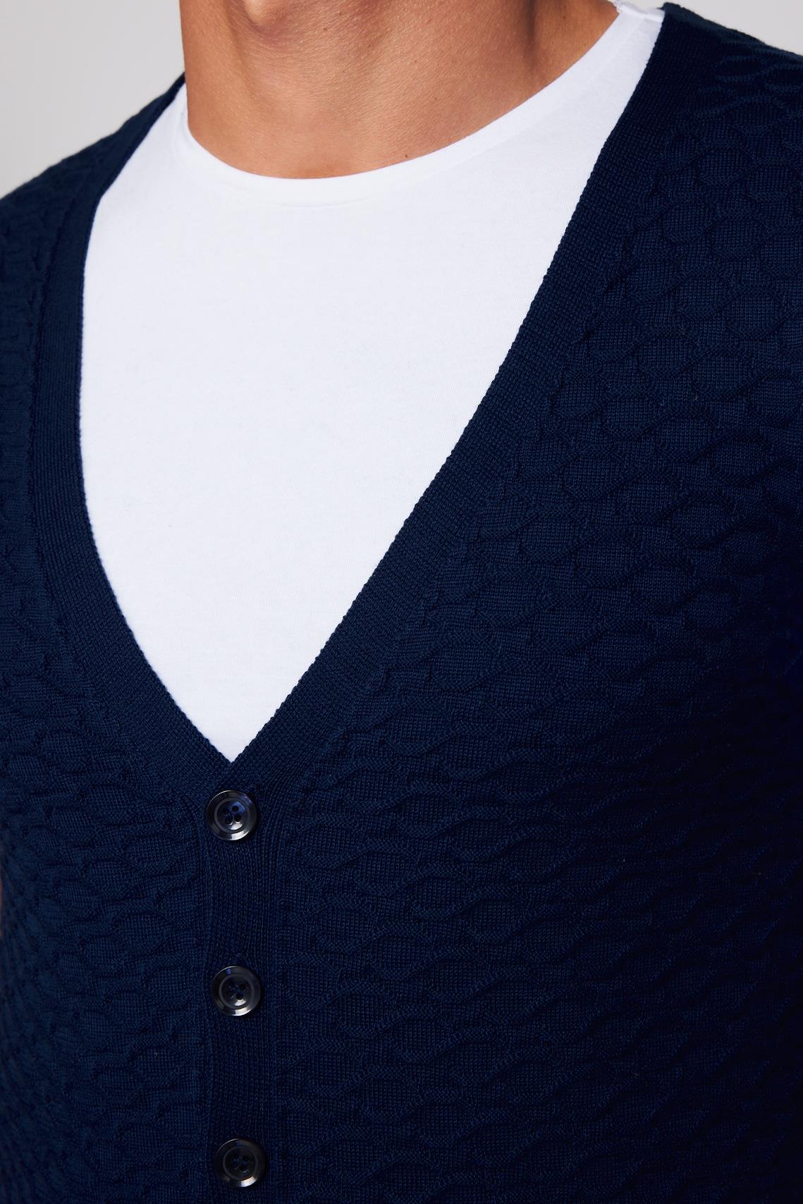 TUDORS Slim Fit Desenli Lacivert Erkek Yelek görsel 4