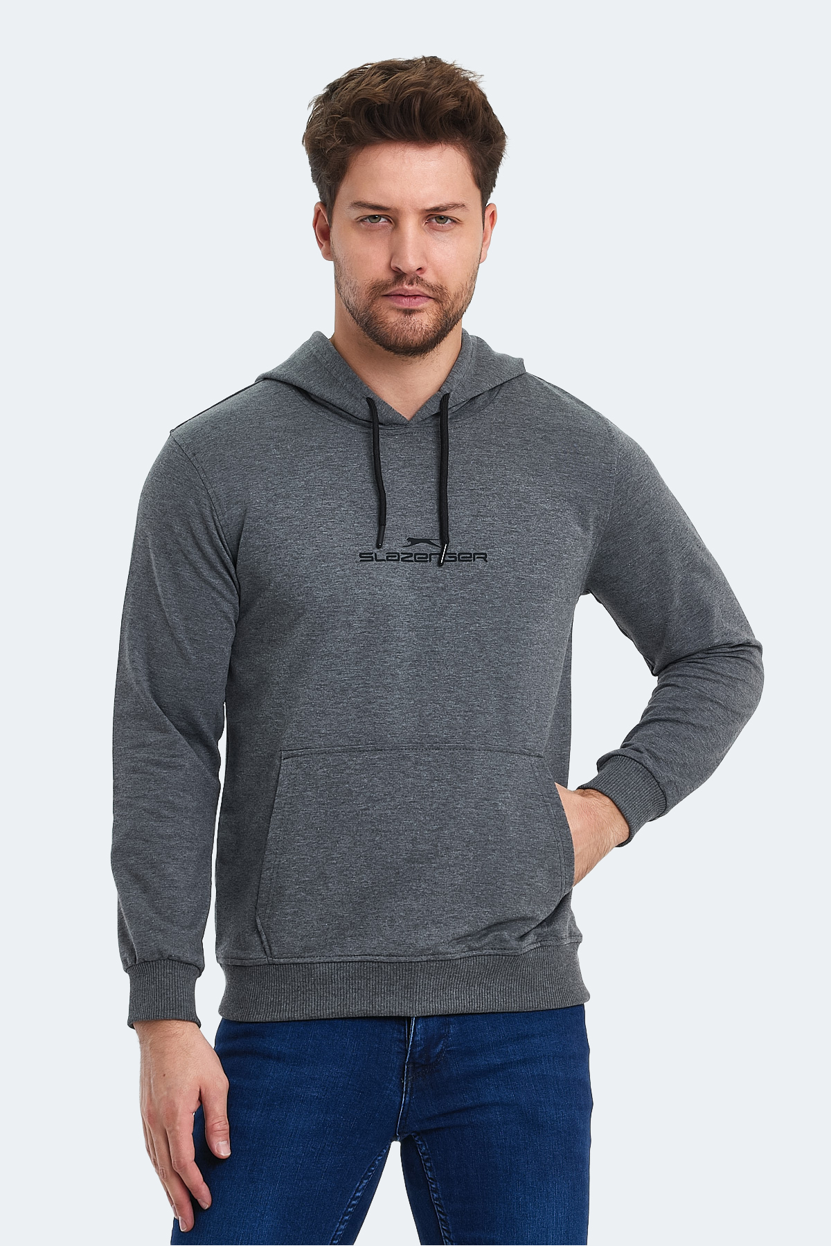SLAZENGER ONCA Erkek Kapüşonlu Sweatshirt Hoodie Koyu Gri