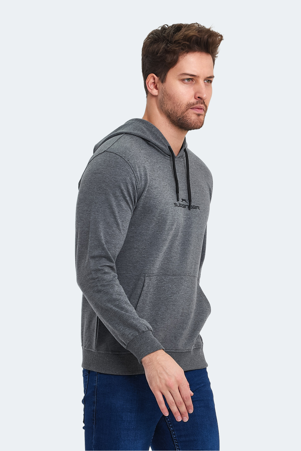 SLAZENGER ONCA Erkek Kapüşonlu Sweatshirt Hoodie Koyu Gri görsel 3