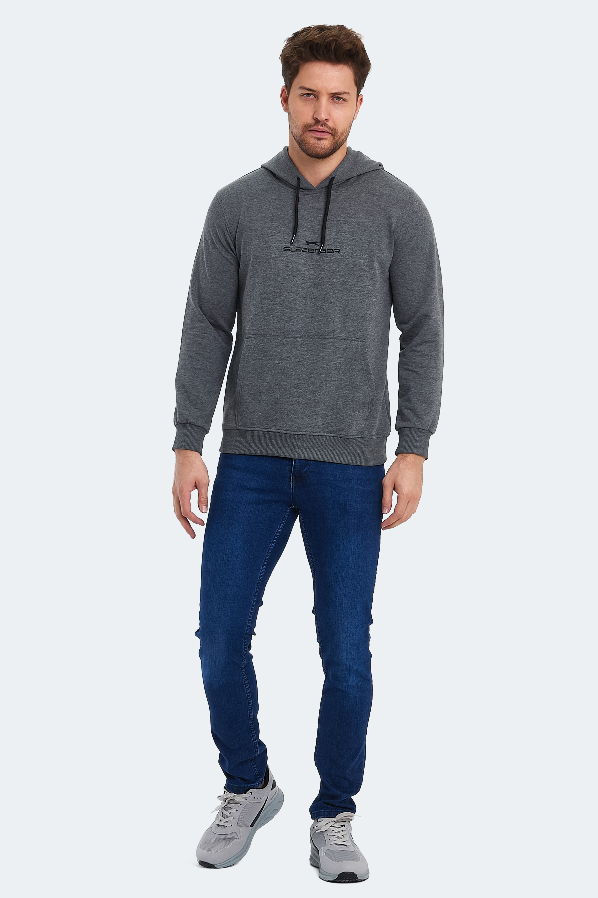 SLAZENGER ONCA Erkek Kapüşonlu Sweatshirt Hoodie Koyu Gri görsel 7