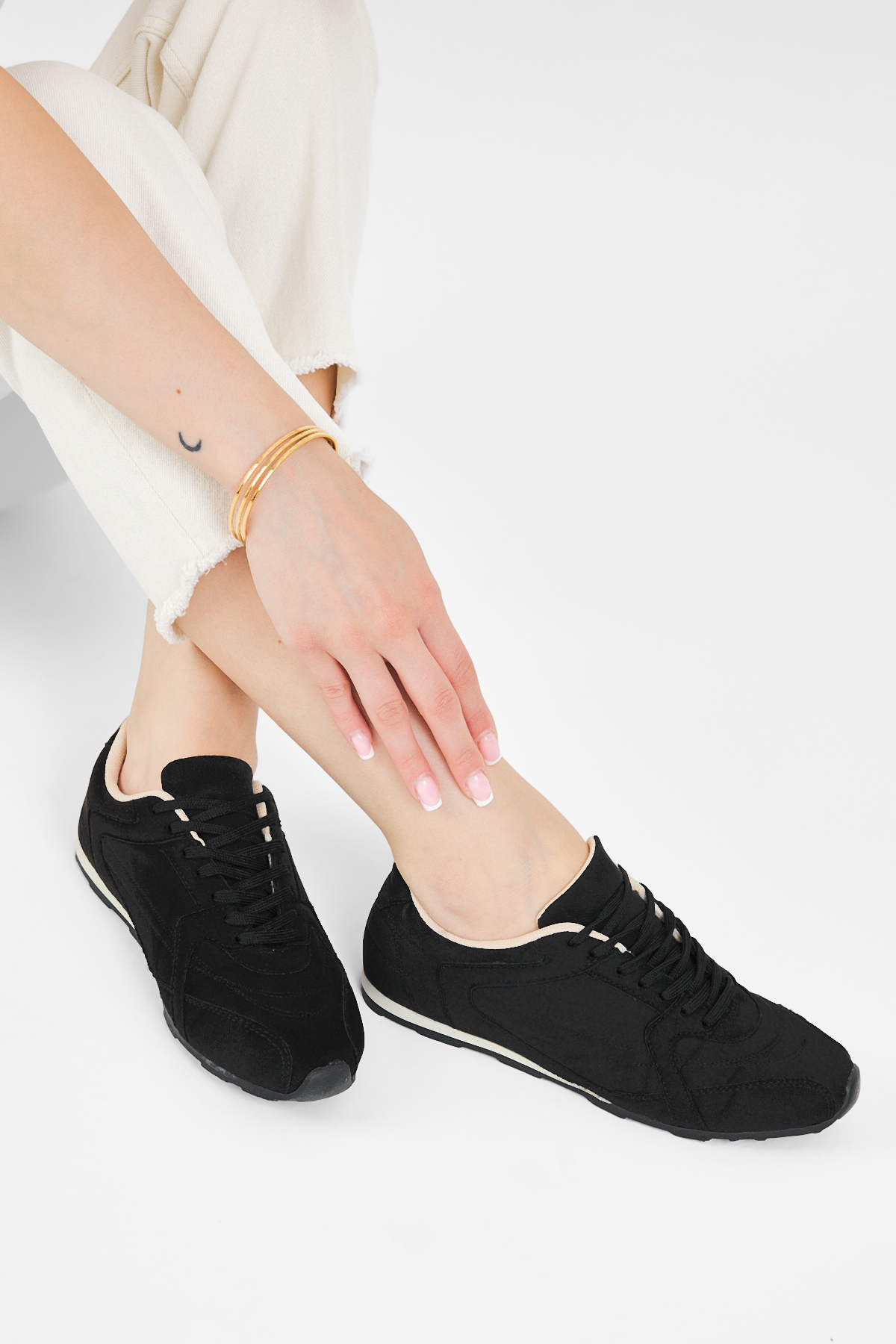 TONNY BLACK Kadın Siyah Süet Kauçuk Taban Nefes Alabilen Bağcıklı Sneaker görsel 3