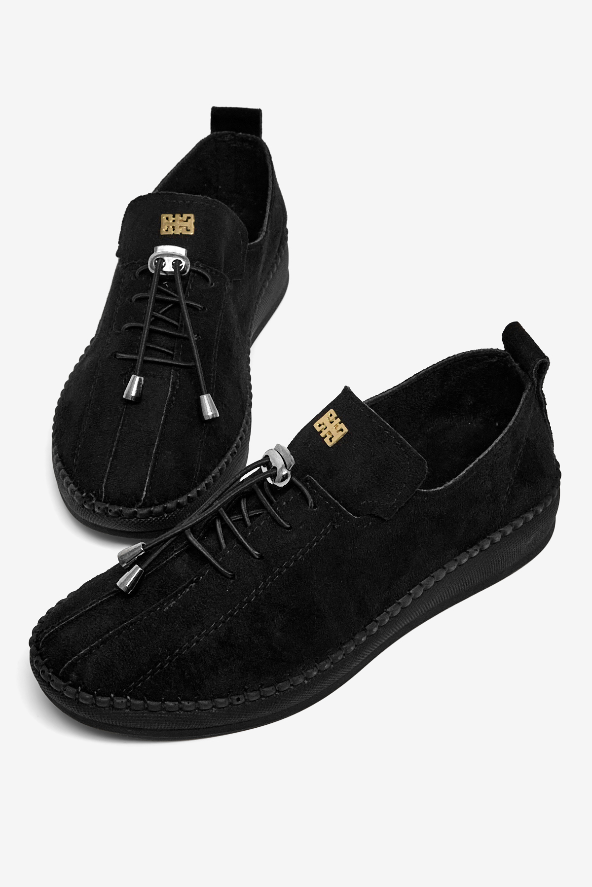 TONNY BLACK Kadın Siyah Rahat Kalıp Taş Detaylı Bağcıklı Loafer görsel 2