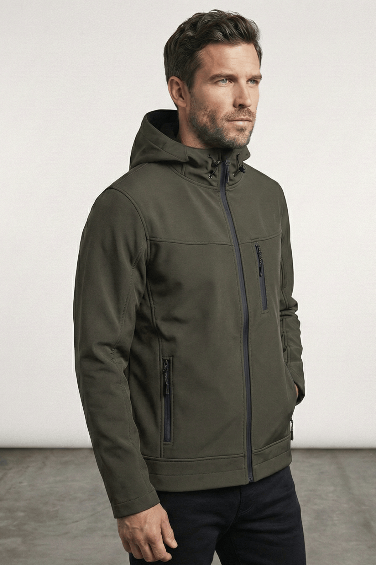 Genius Store Erkek Mont İçi Polarlı Softshell Mont Su ve Rüzgar Geçirmez Kapüşonlu Spor Mont görsel 2