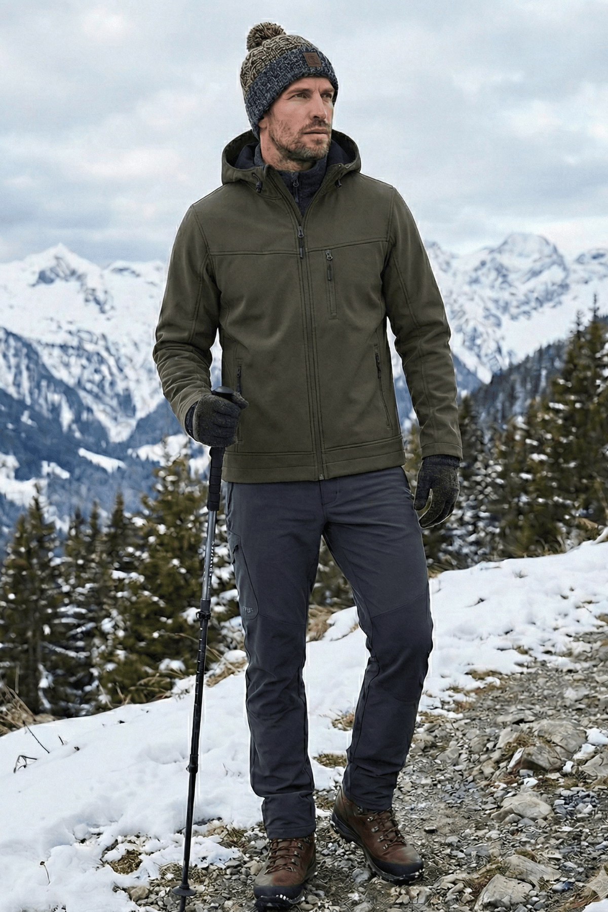 Genius Store Erkek Mont İçi Polarlı Softshell Mont Su ve Rüzgar Geçirmez Kapüşonlu Spor Mont görsel 4
