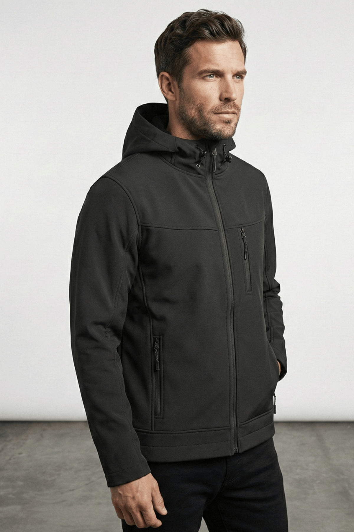 Genius Store Erkek Mont İçi Polarlı Softshell Mont Su ve Rüzgar Geçirmez Kapüşonlu Spor Mont görsel 2