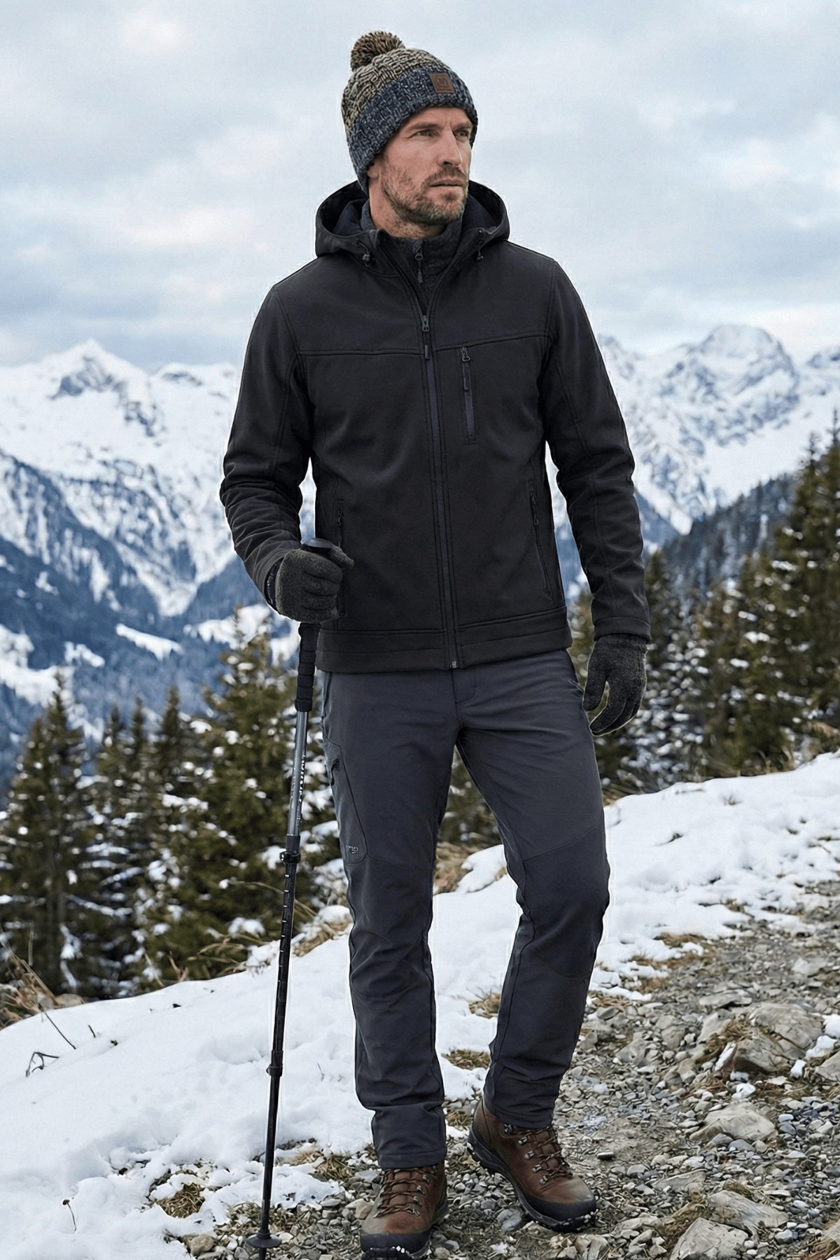 Genius Store Erkek Mont İçi Polarlı Softshell Mont Su ve Rüzgar Geçirmez Kapüşonlu Spor Mont görsel 4