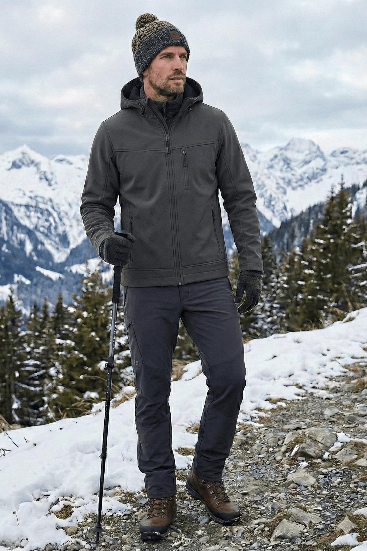 Genius Store Erkek Mont İçi Polarlı Softshell Mont Su ve Rüzgar Geçirmez Kapüşonlu Spor Mont görsel 4
