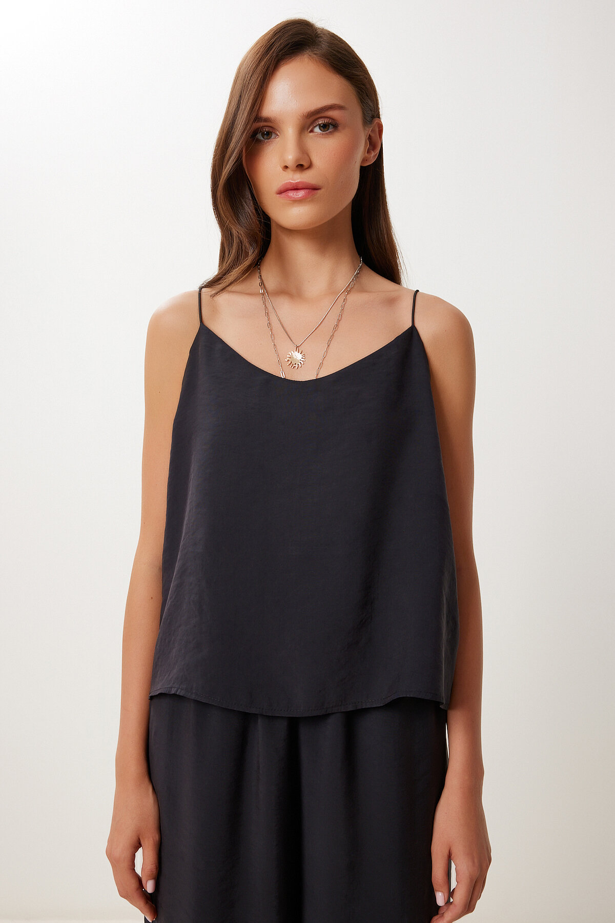 Happiness İstanbul Askılı Modal Bluz Pantolon Takım SİYAH LRV0108 görsel 3