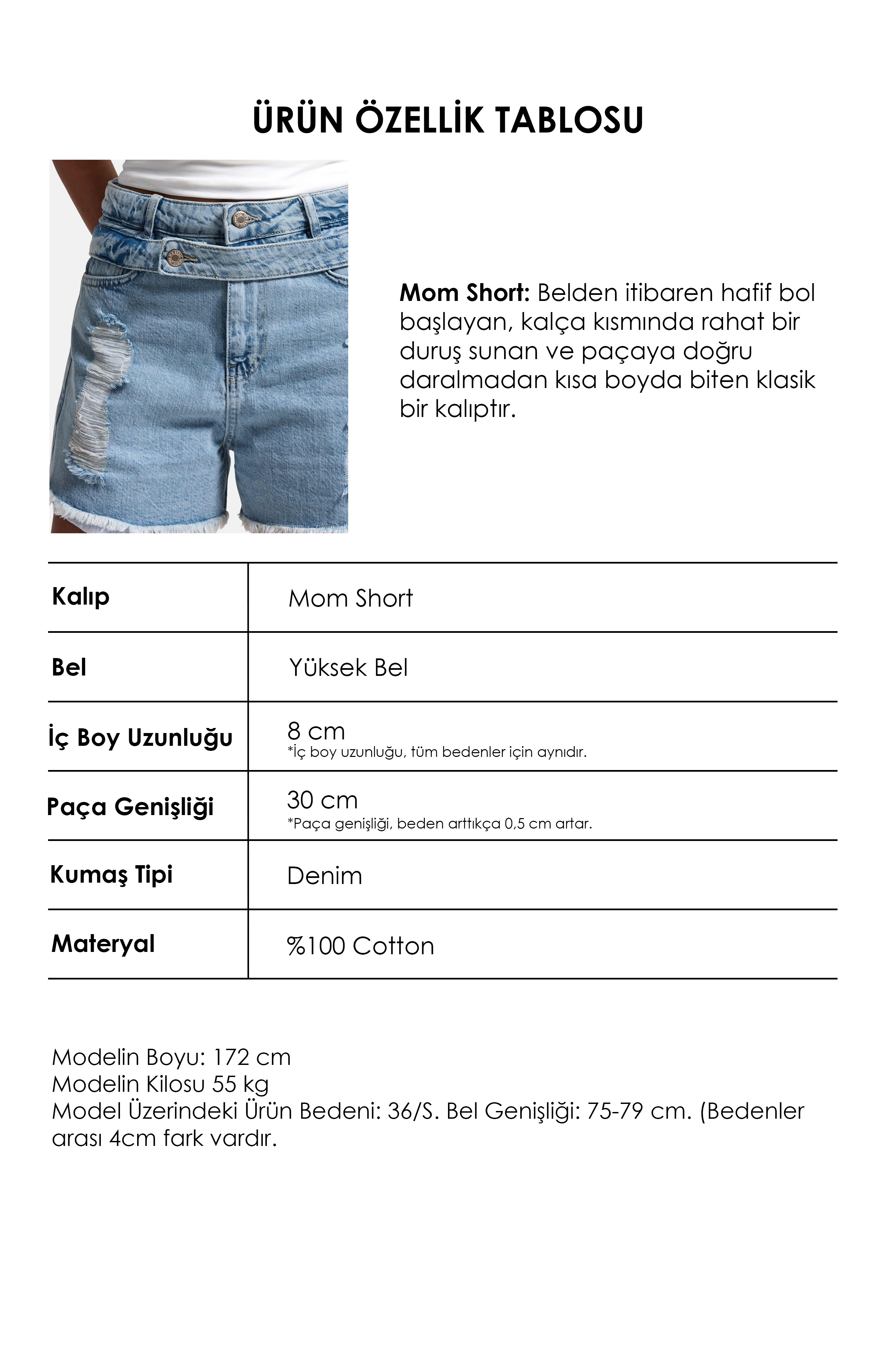 It's Basic Kadın Jean Rengi 11s6-3 Relax Mom Kemer Detaylı Tasarım Denim Şort görsel 4