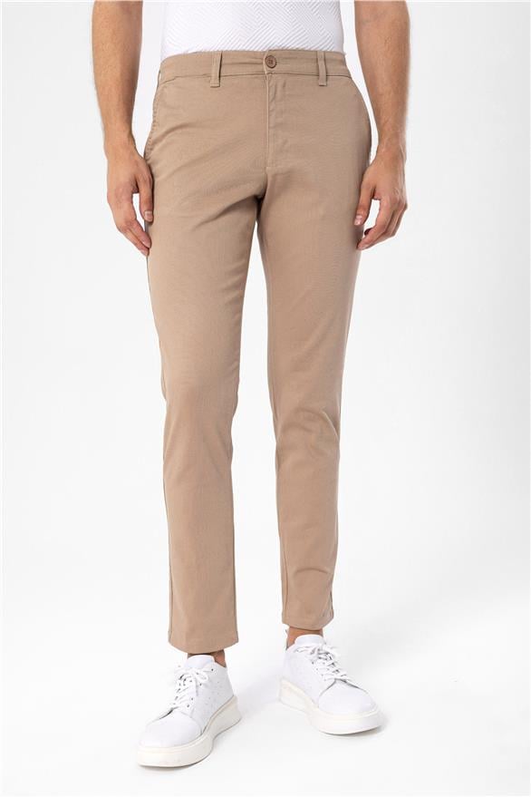 Süvari Bej Slim Armürlü Pantolon