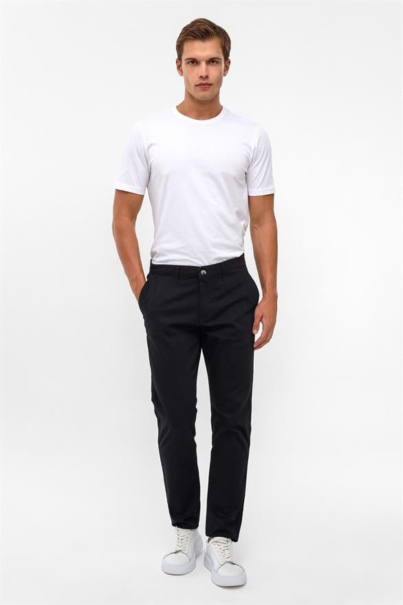 Süvari Siyah Slim Armürlü Pantolon