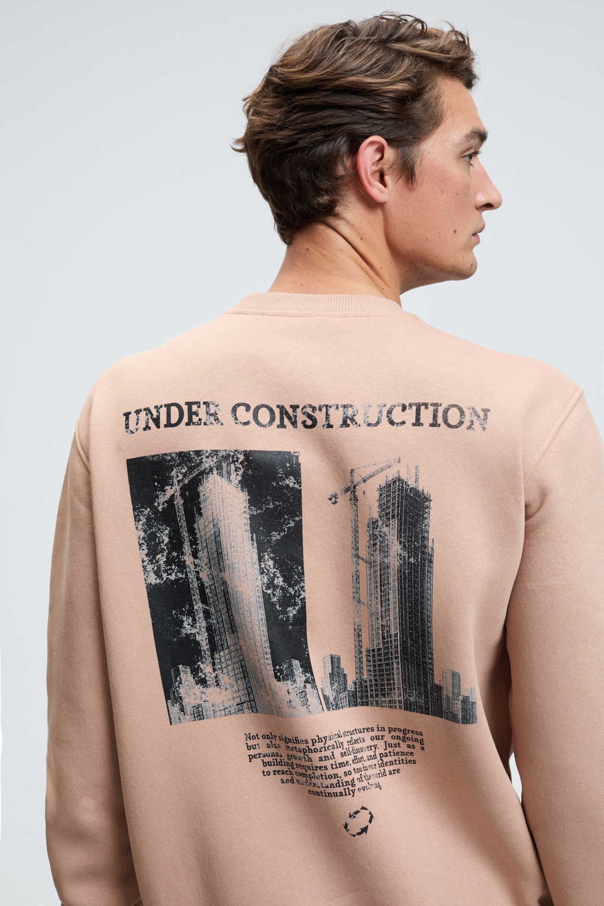 GRIMELANGE LUCIAN Erkek Göğsü Ve Sırtı Baskılı Yuvarlak Yaka Regular Fit VİZON Sweatshirt