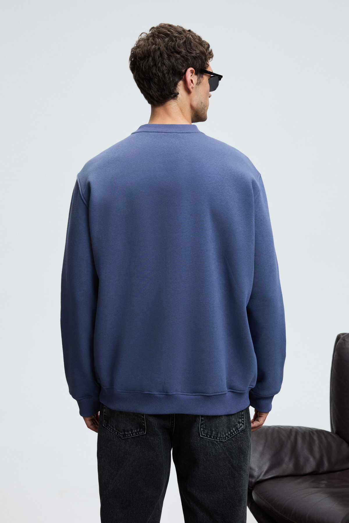 GRIMELANGE LUCIAN Erkek Göğsü Ve Sırtı Baskılı Yuvarlak Yaka Regular Fit İNDİGO Sweatshirt görsel 5