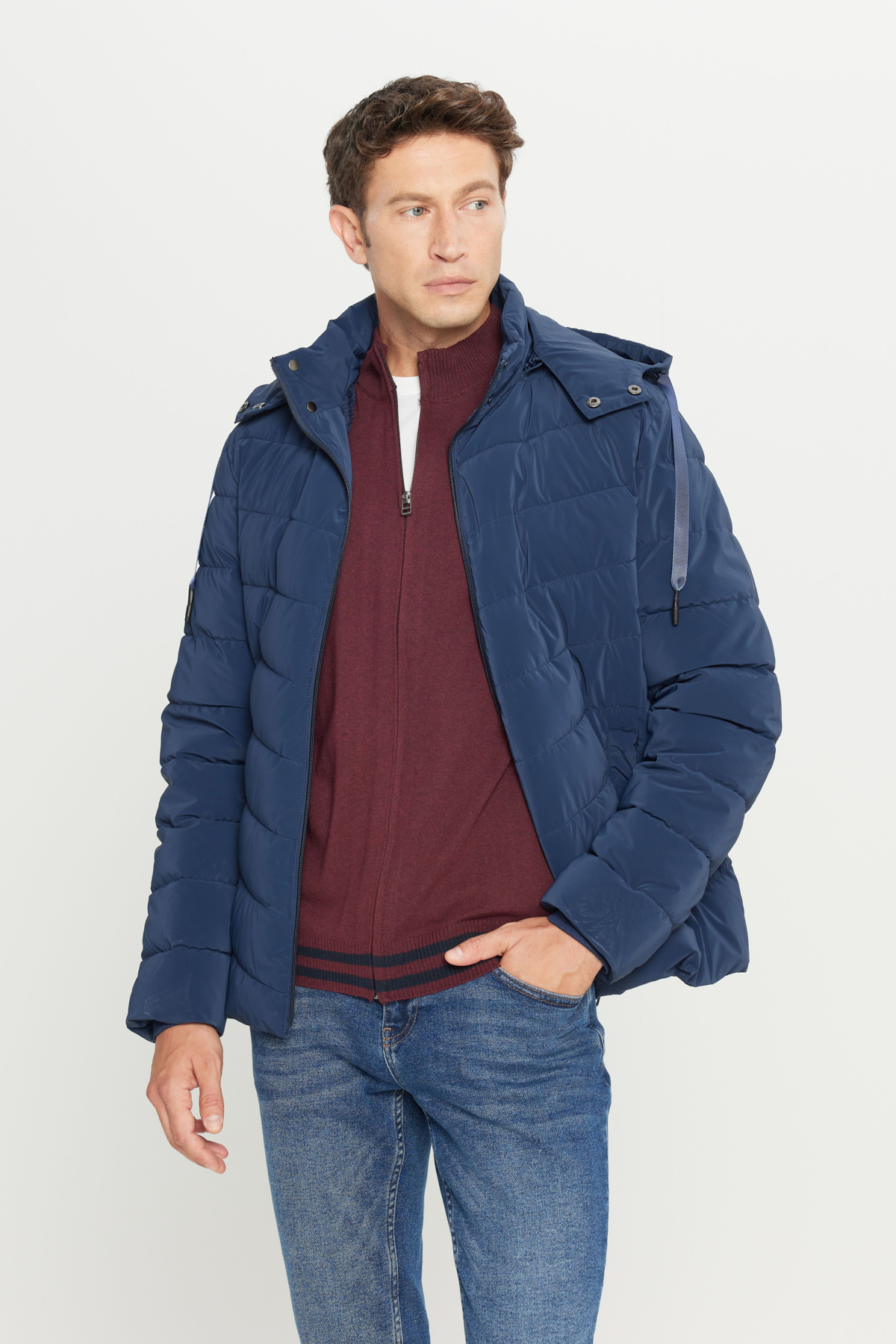 AC&Co / Altınyıldız Classics Erkek Lacivert Standart Fit Normal Kesim Kapüşonlu Yan Cepli