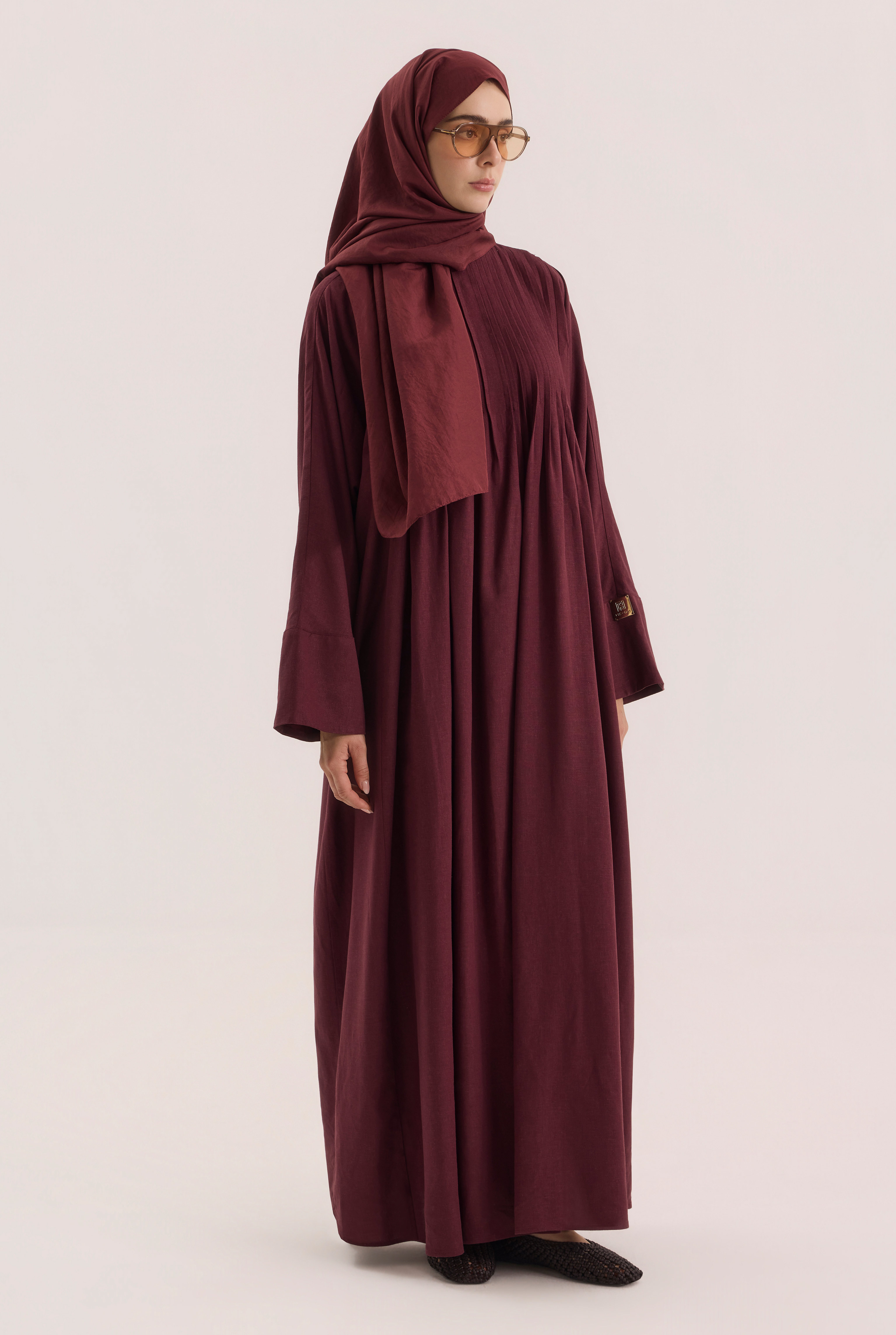 HE-QA Nervür Detaylı Keten Abaya Bordo görsel 2