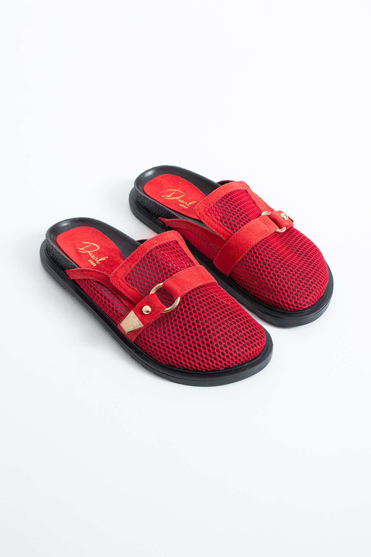 DUXAL SHOES Skye Siyah File Detaylı Tokalı Kadın Terlik Konfor Taban Günlük Sandalet
