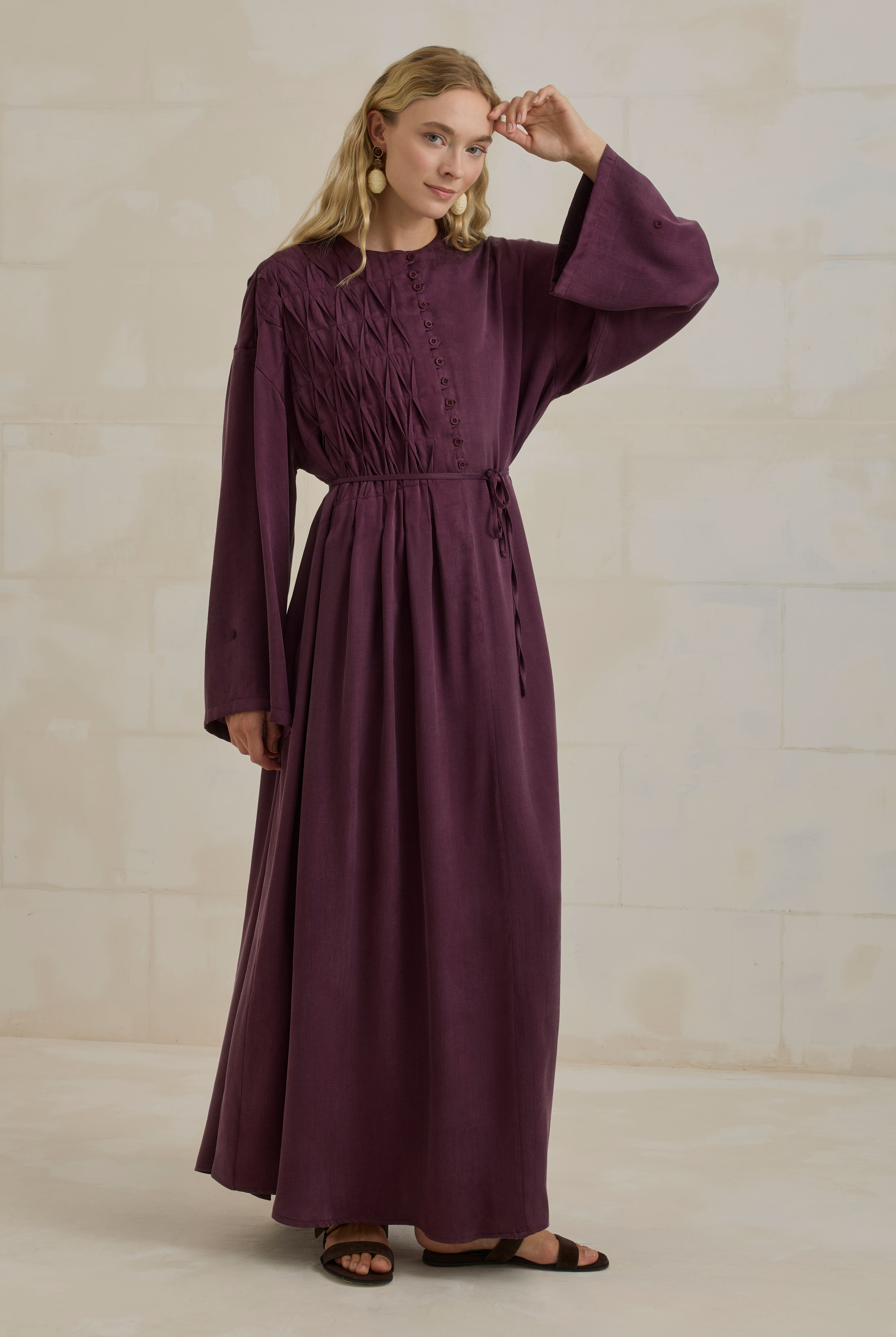HE-QA Nervür Motifli Liyosel Abaya Bordo