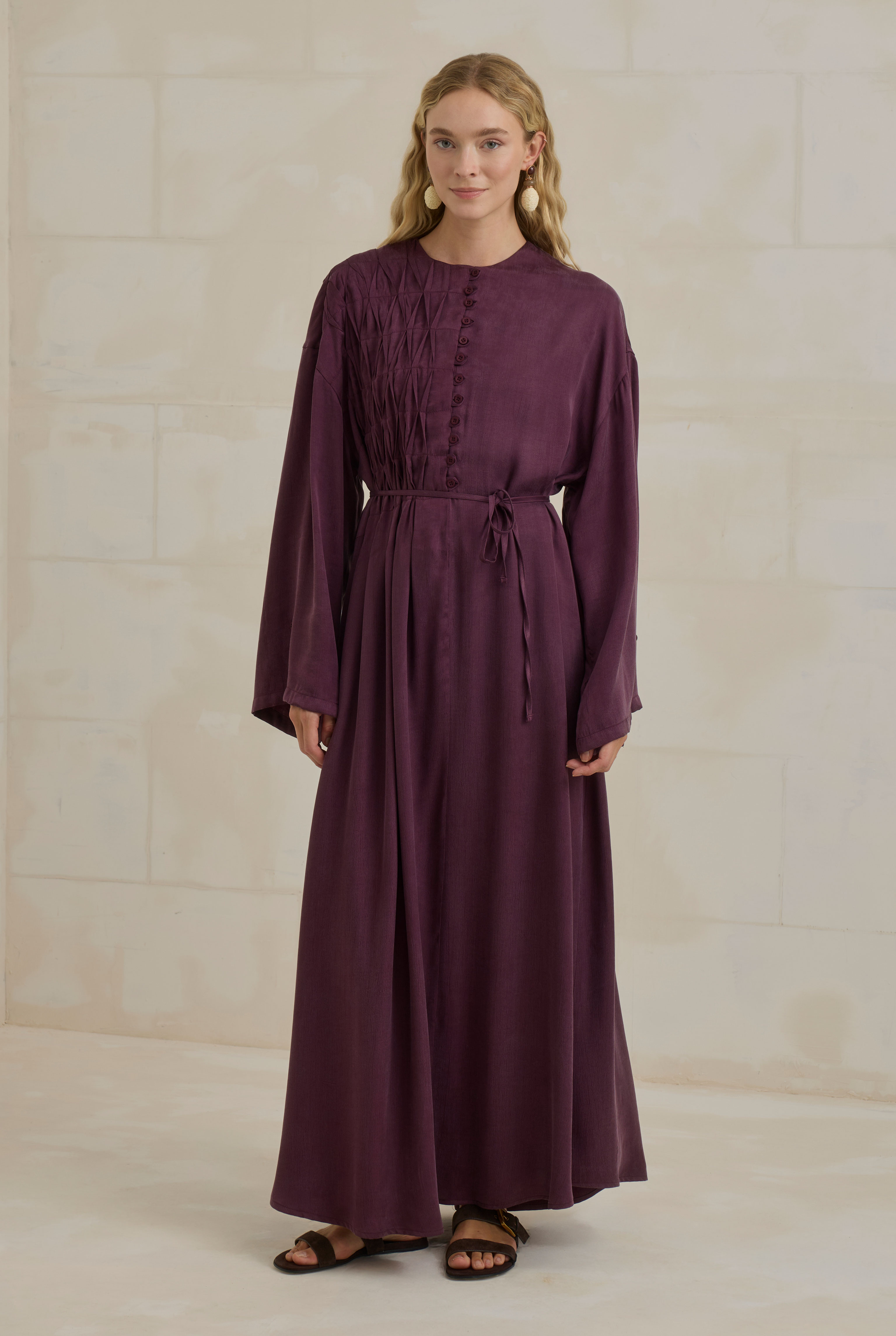 HE-QA Nervür Motifli Liyosel Abaya Bordo görsel 2