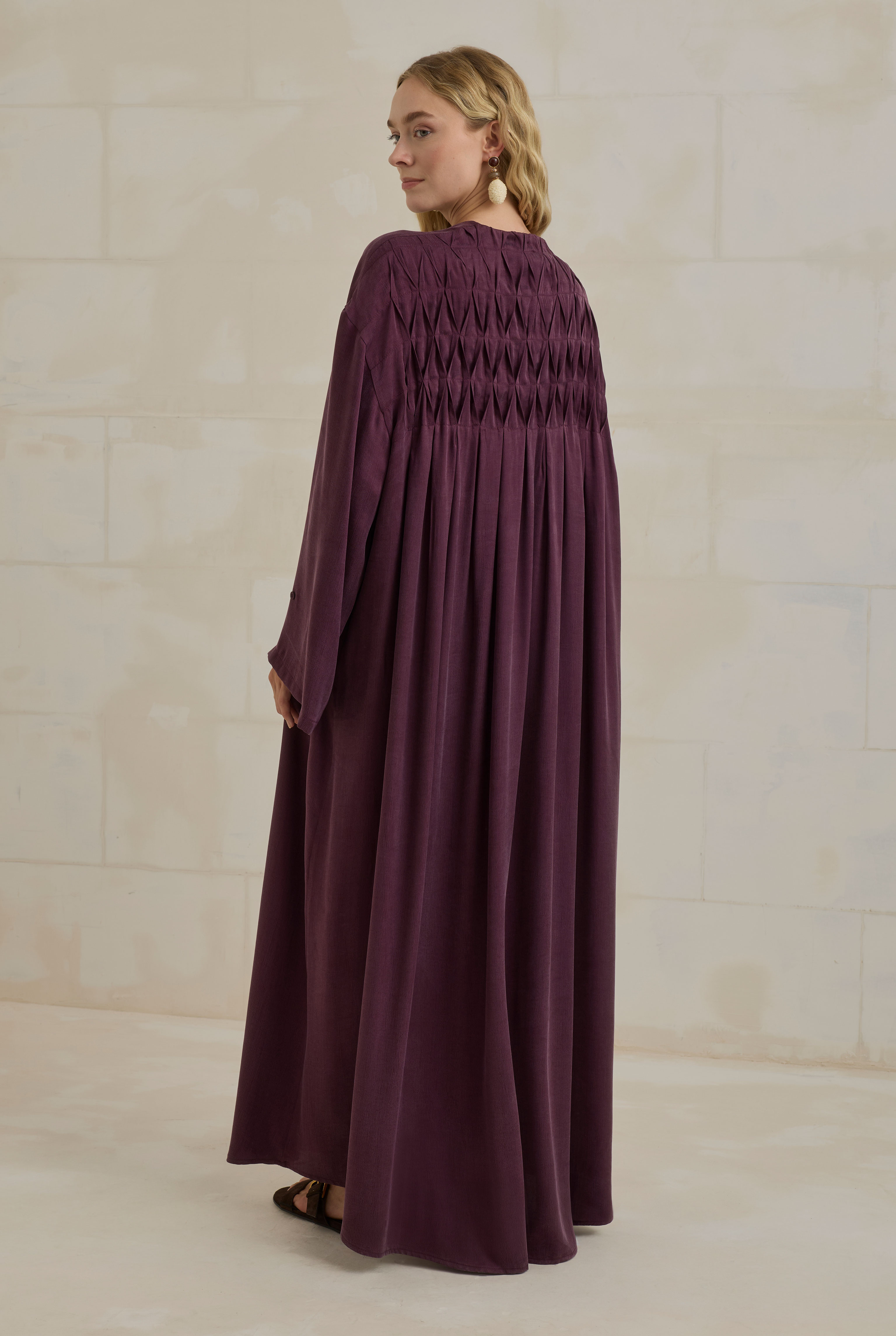 HE-QA Nervür Motifli Liyosel Abaya Bordo görsel 3