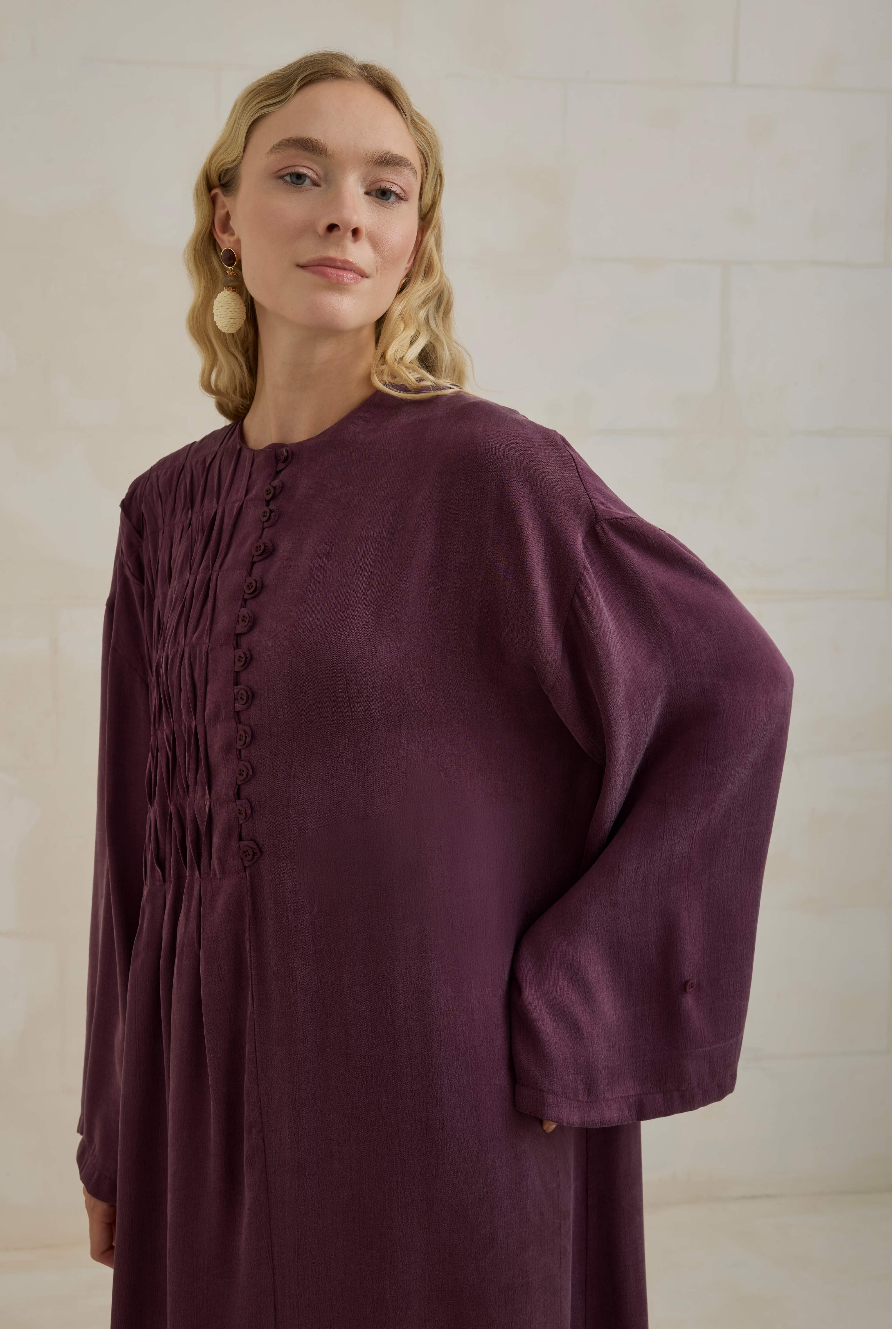 HE-QA Nervür Motifli Liyosel Abaya Bordo görsel 4