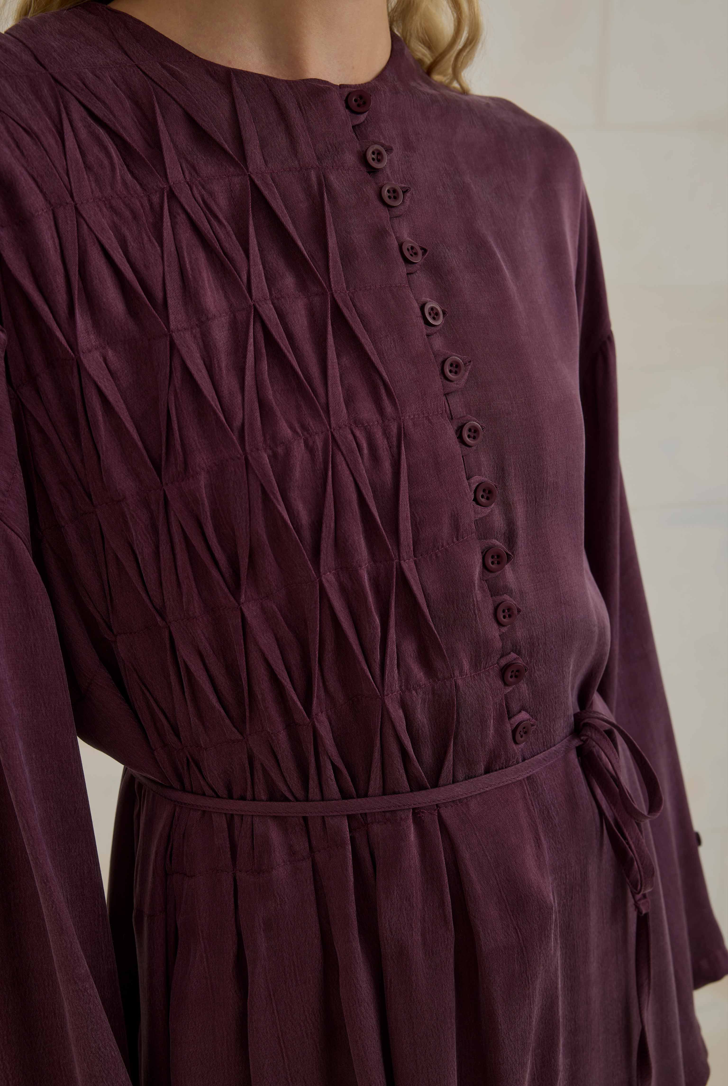HE-QA Nervür Motifli Liyosel Abaya Bordo görsel 5