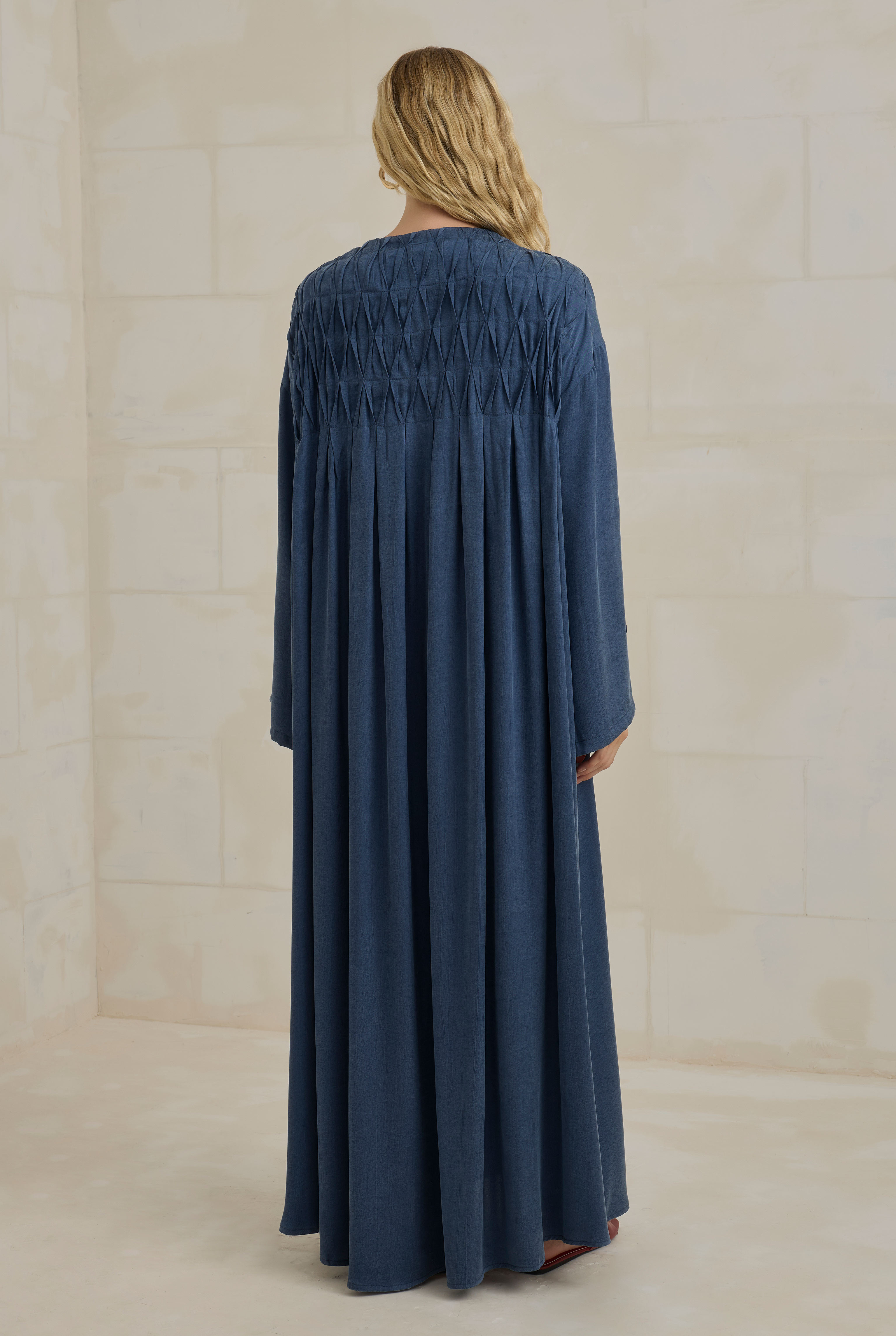 HE-QA Nervür Motifli Liyosel Abaya Jean Mavi görsel 4